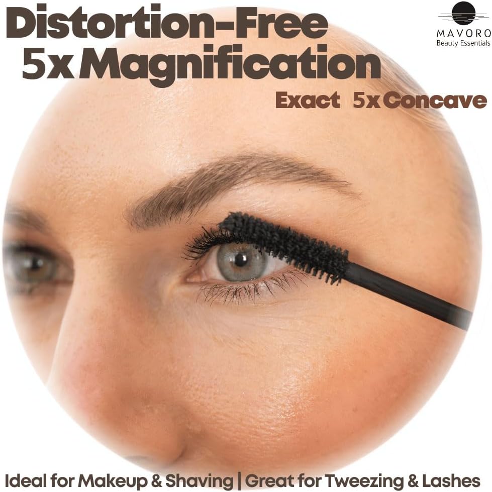 Mavoro Magnifying Mirror - 9 with 5X magnification suction cups compact design