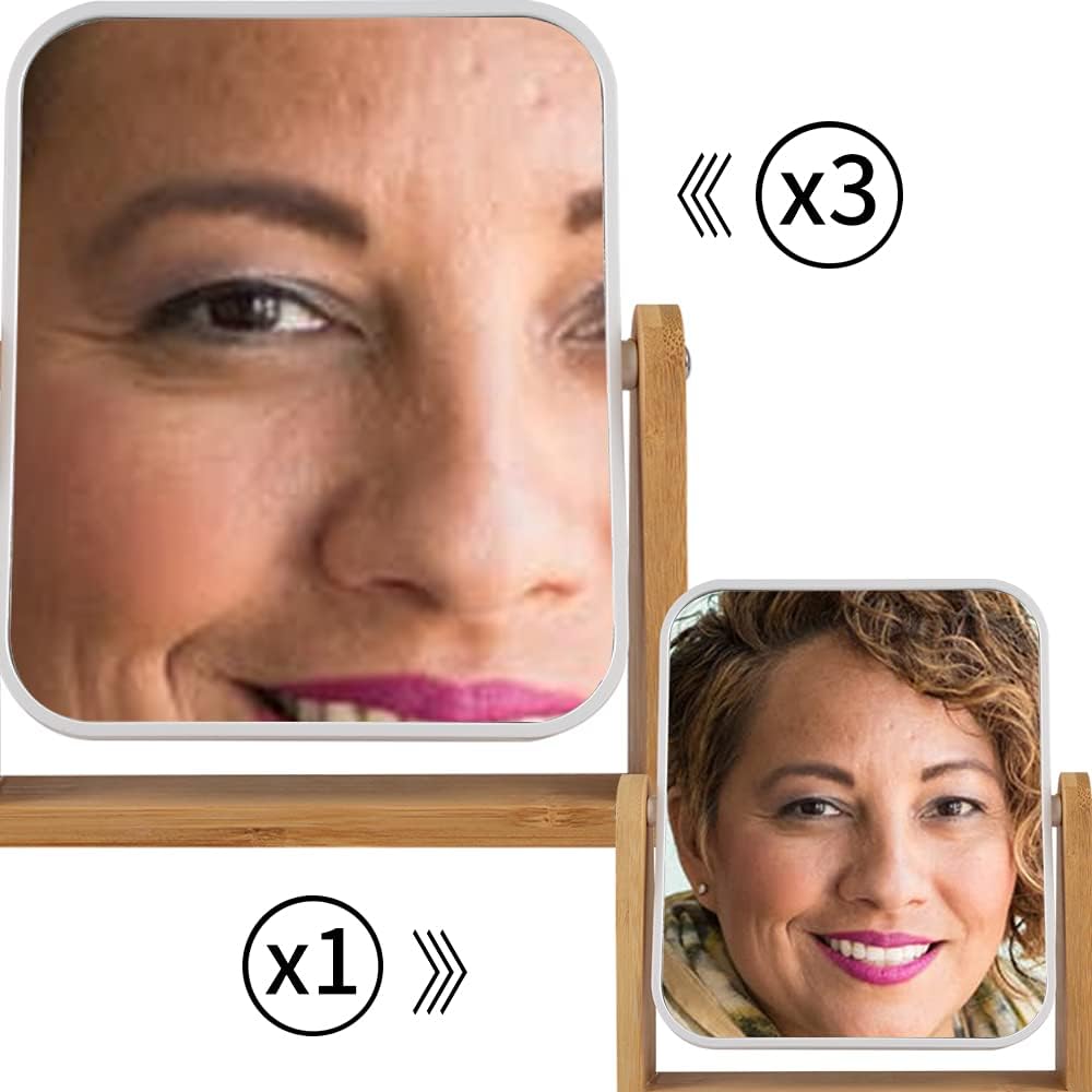 Makeup Mirror with Bamboo Stand 3X Magnification