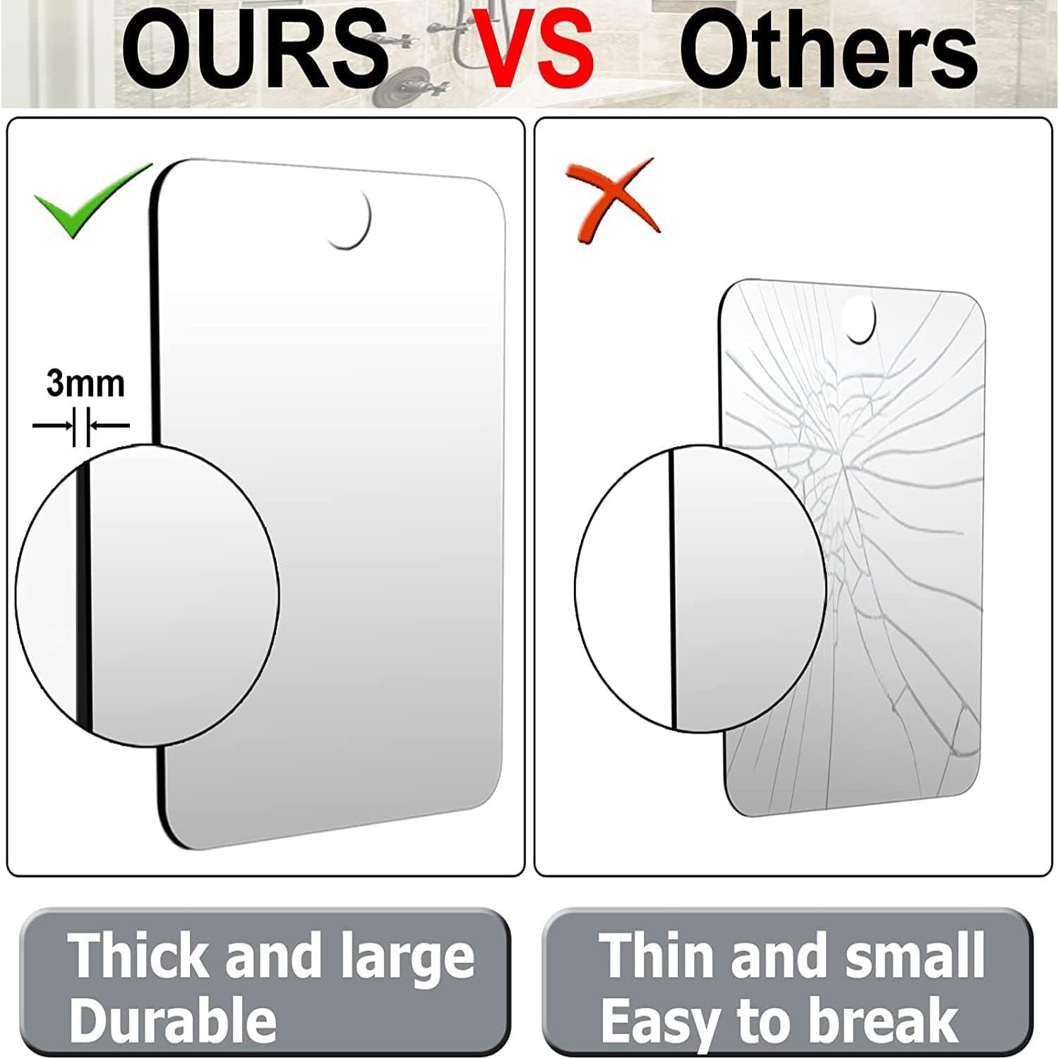 Frameless Shower Mirror - Ultra-durable fog-free and easy to clean