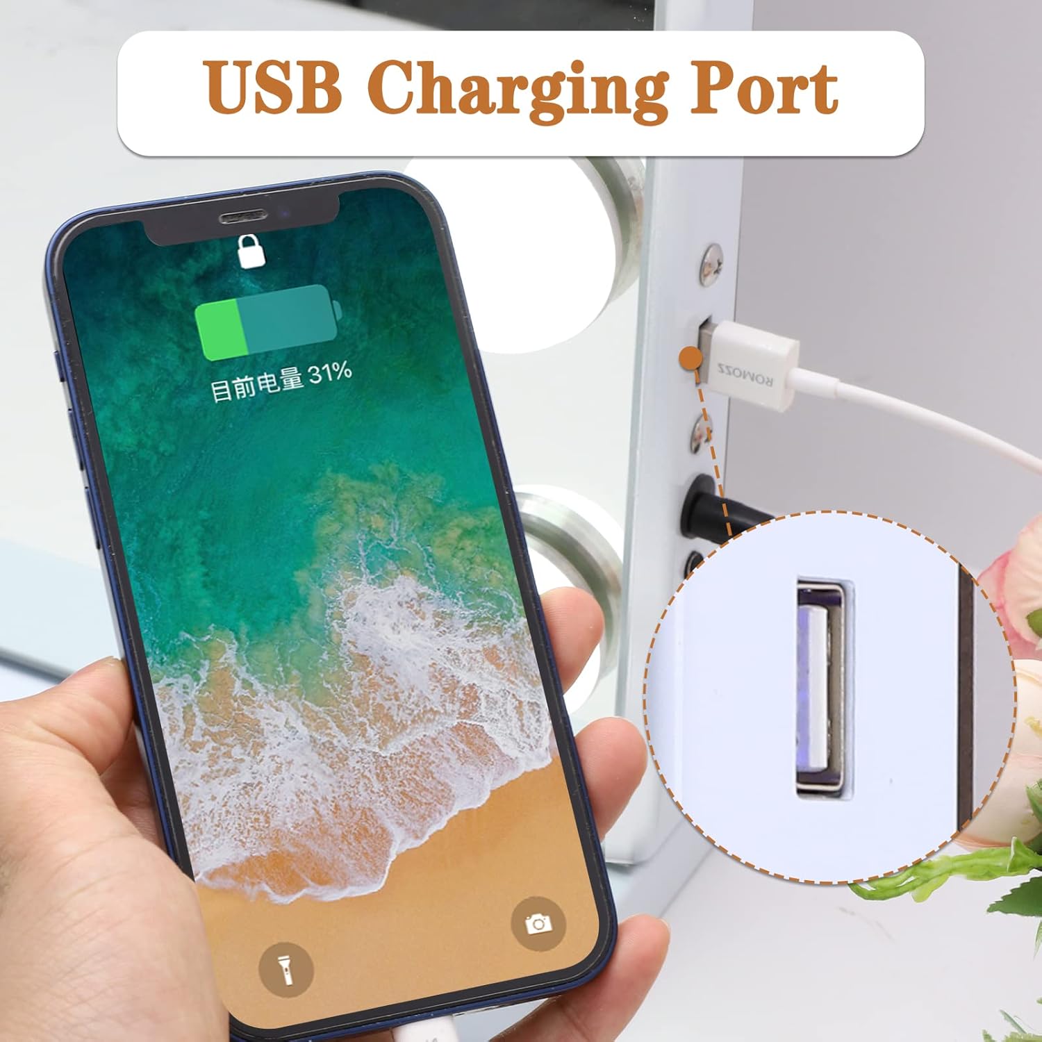 Leishe Vanity Mirror 10X with 15LED Lights 3 Modes USB Charger