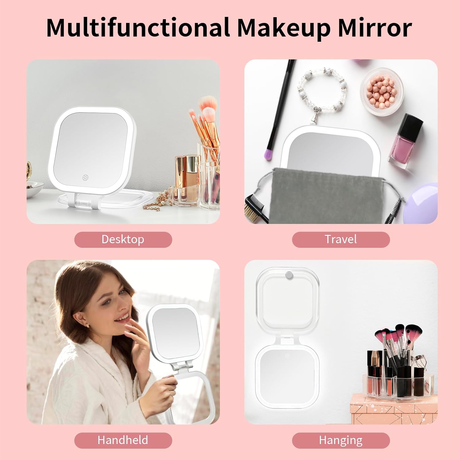 DESCHEN Rechargeable Travel Makeup Vanity Mirror with Lights and Magnification