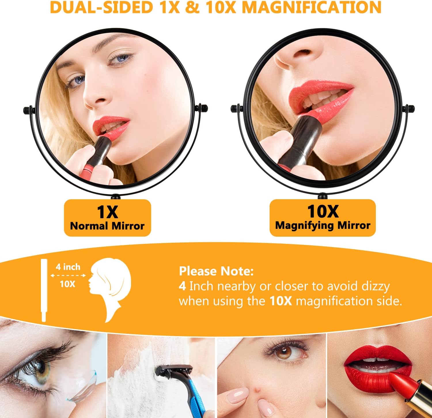 ALHAKIN 10x Magnifying Makeup Mirror Swivel Tabletop for detailed beauty