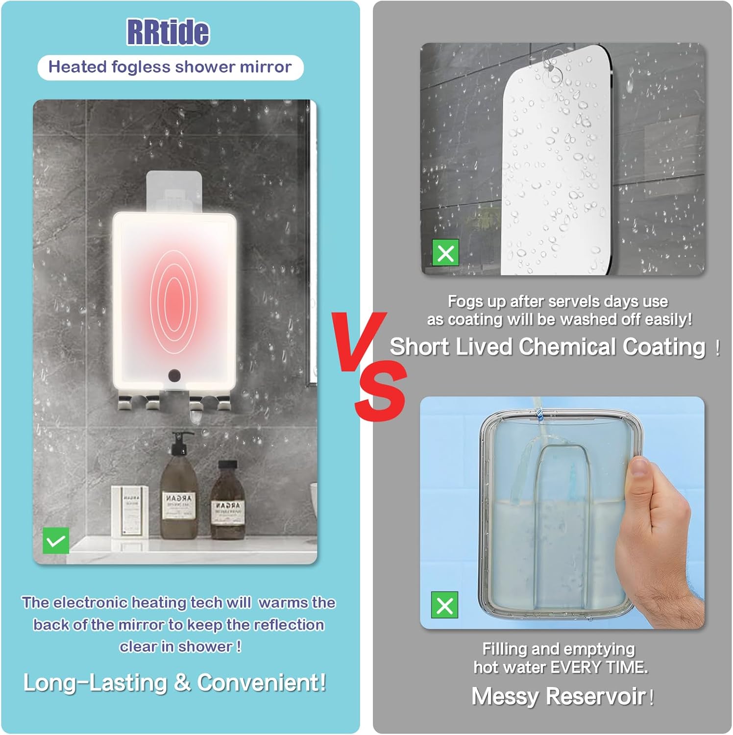 RRtide Heated Shower Mirror With LED Light
