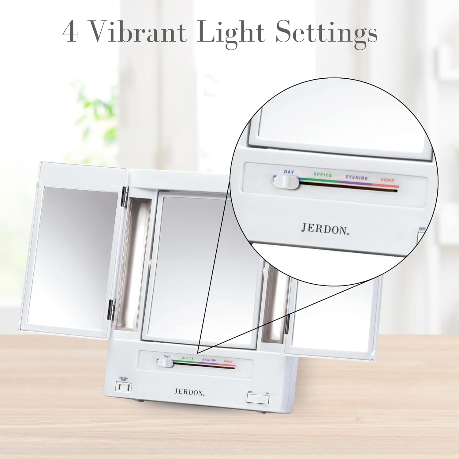 JERDON Tri-Fold Two-Sided Makeup Mirror