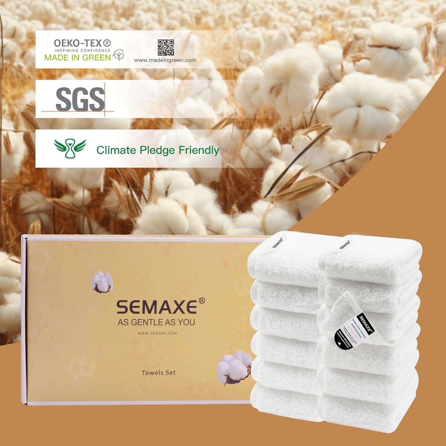 SEMAXE White Washcloth Set 12 Pc 100 Cotton