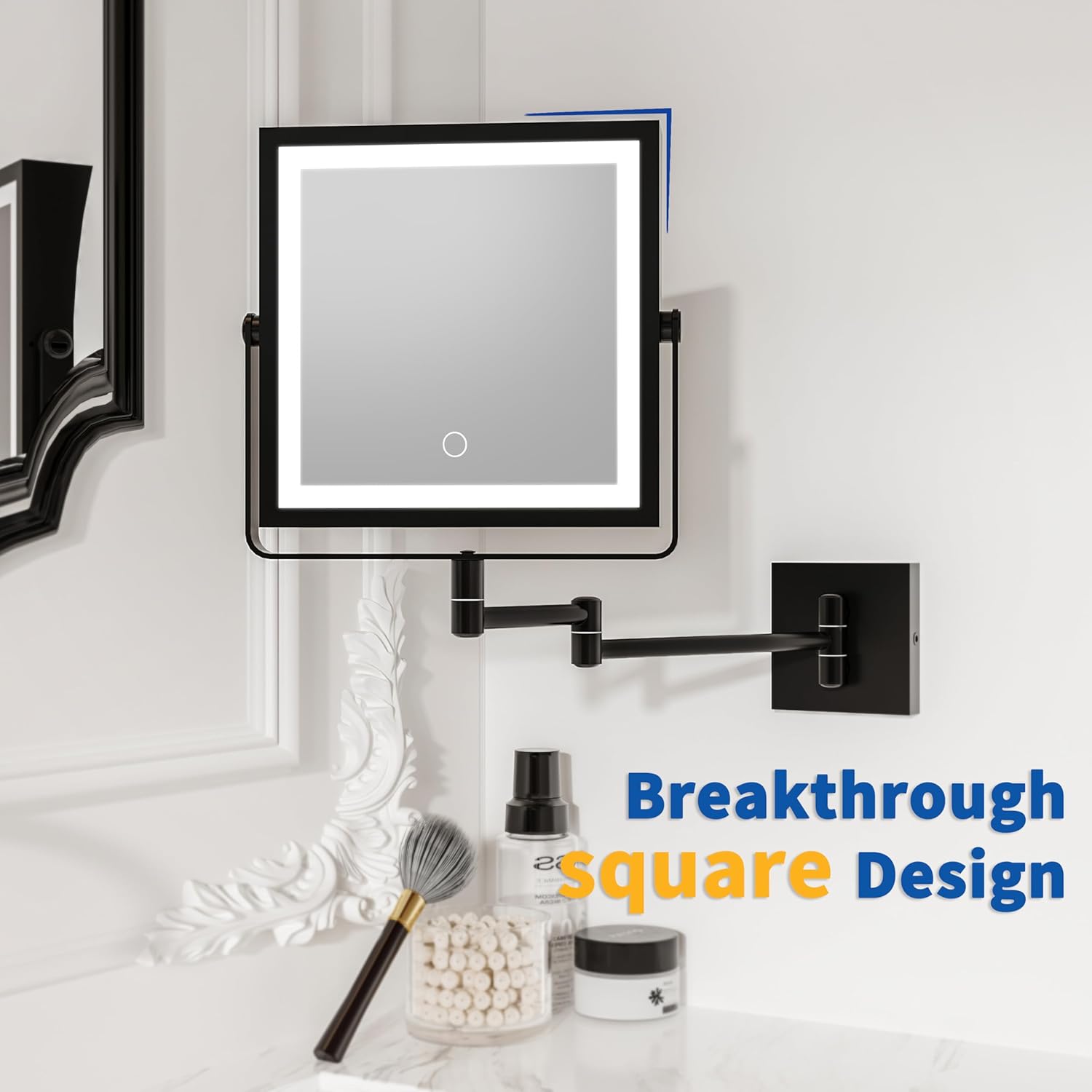rqac Rechargeable Wall-Mounted Makeup Mirror wLights 10X magnification Matte Black
