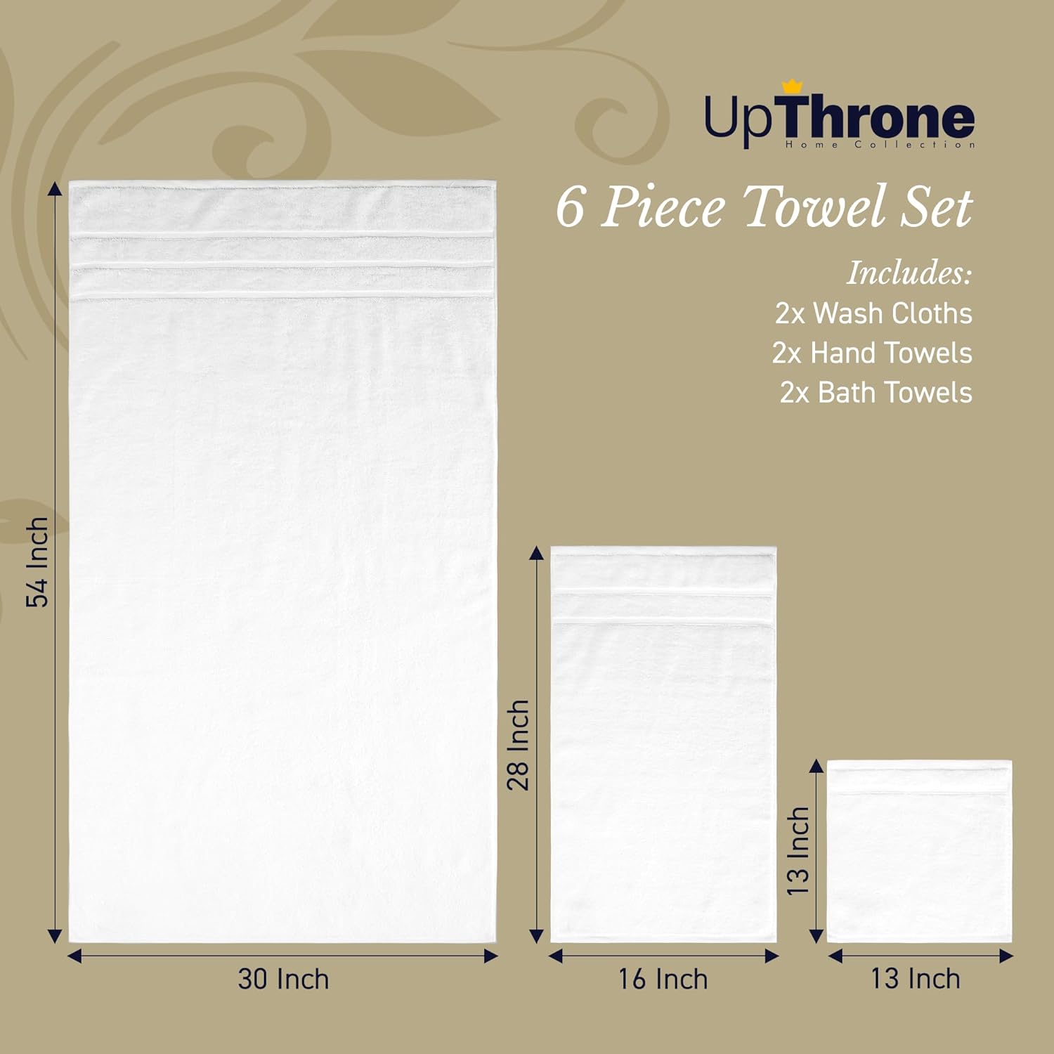 UpThrone Luxury 6-Piece Cotton Bath Towel Set