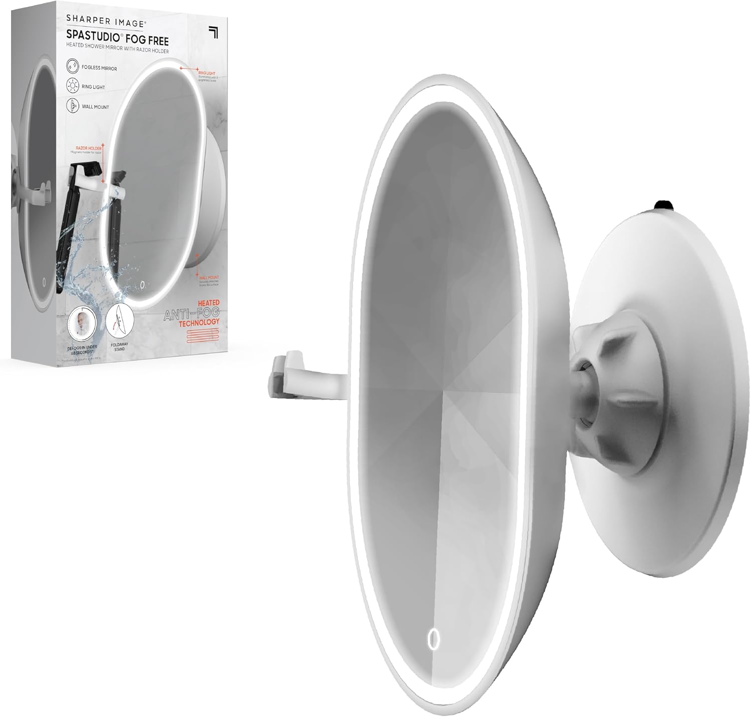Sharper Image Water Resistant Heated Mirror with Razor Holder