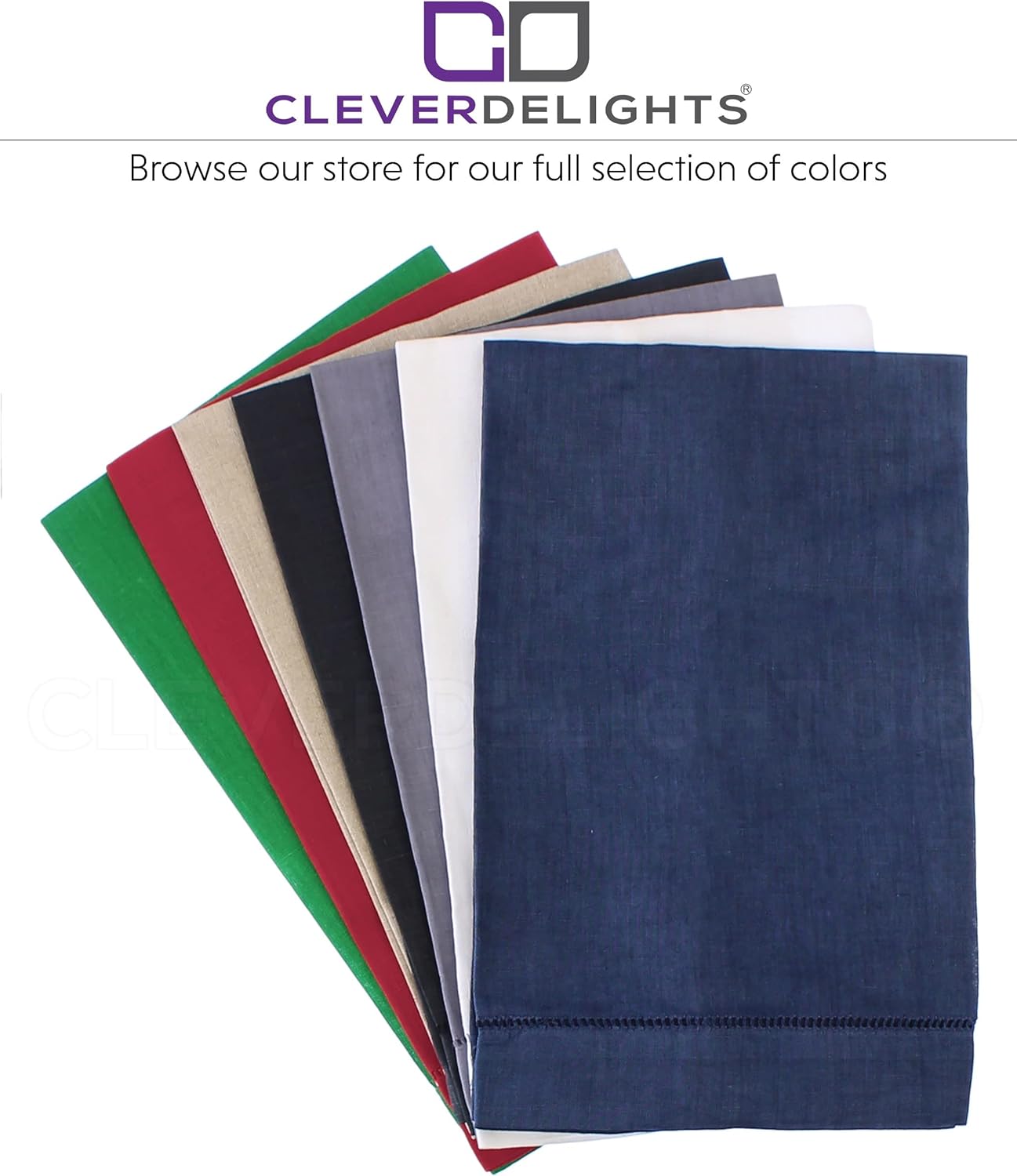CleverDelights White Linen Hemstitch Hand Towels 14x22 Set of 6