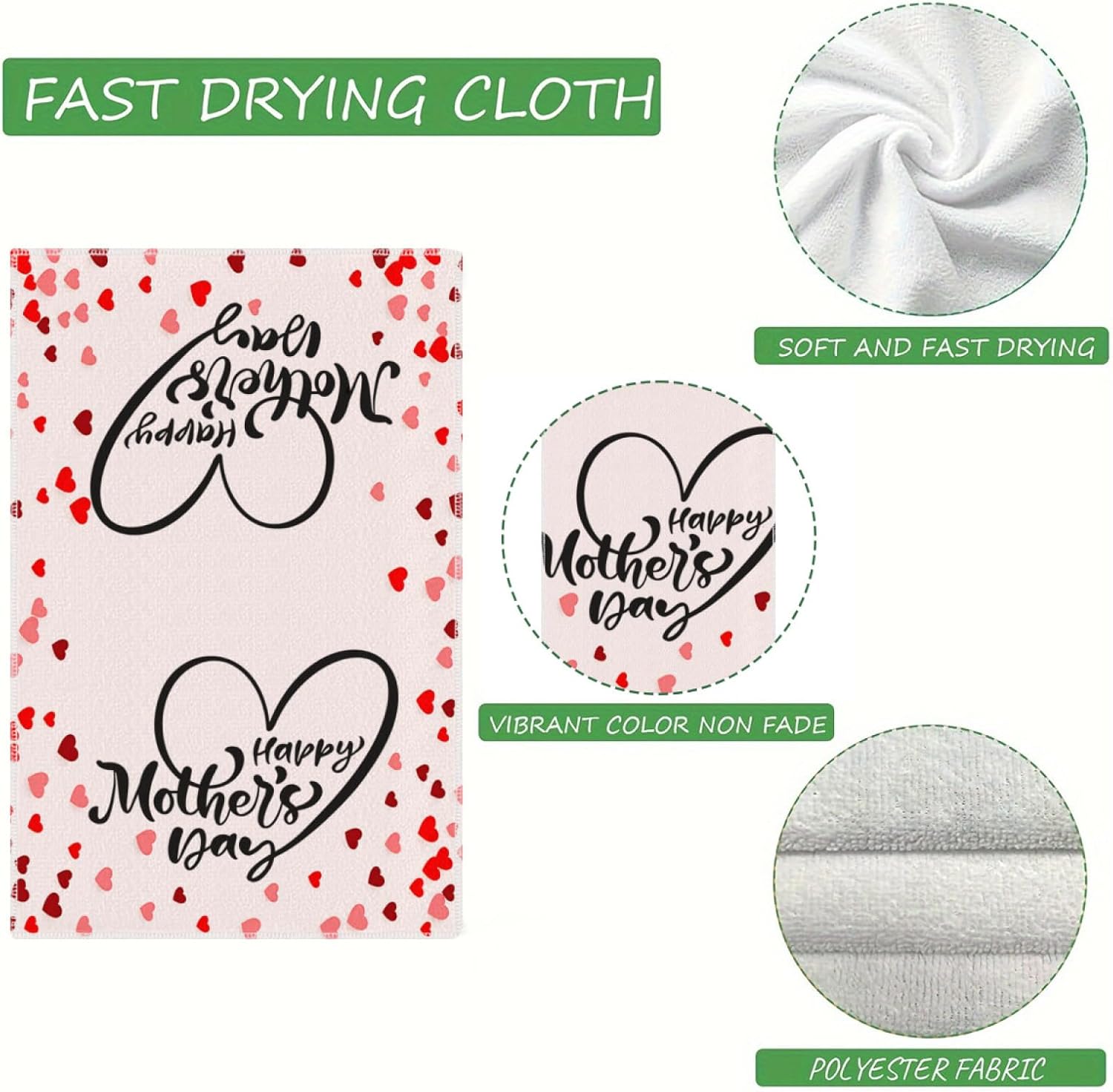 Happy Mothers Day Dish Towels Kitchen Towels 16x24 inch Set Absorbent