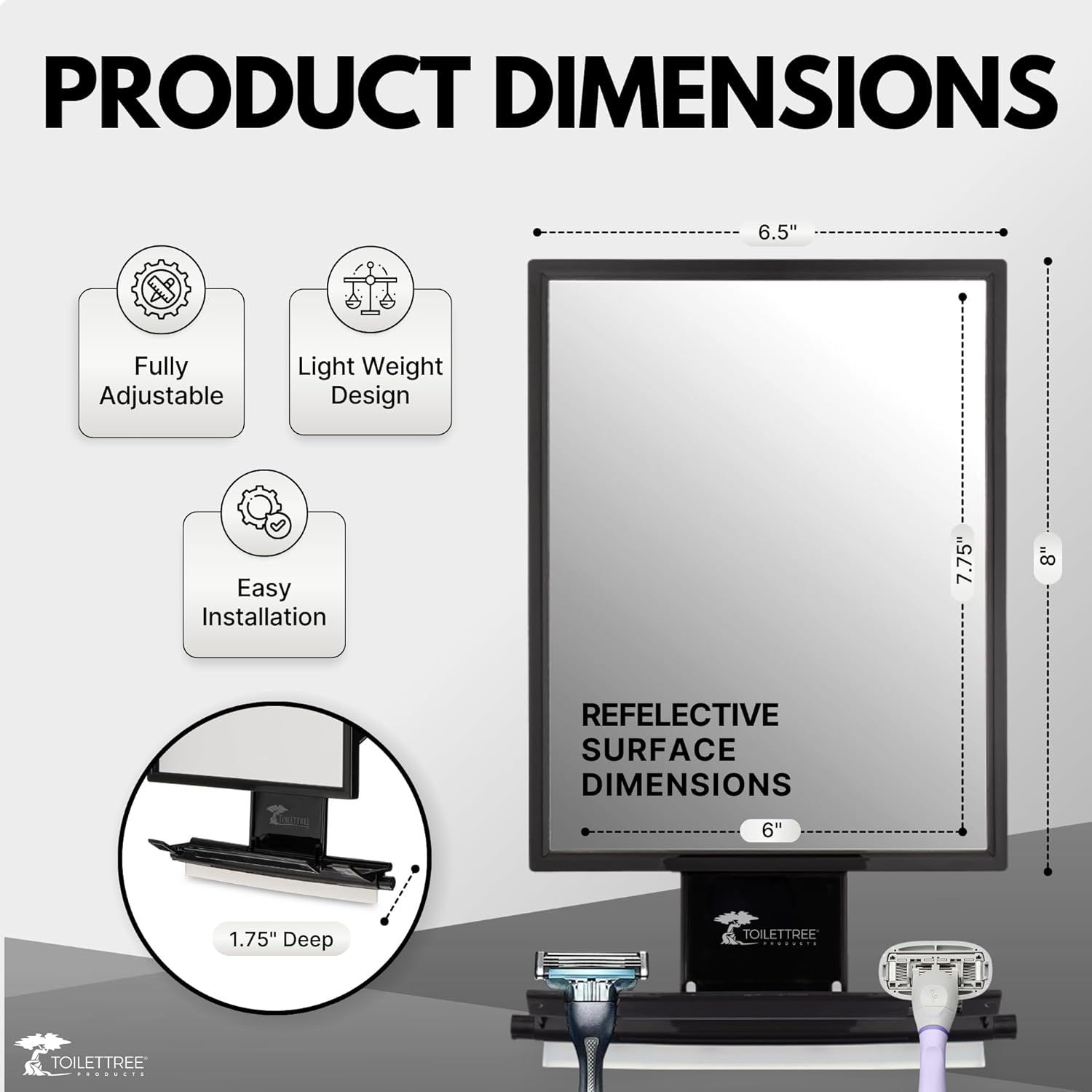 Toilet Tree BostaShowerFixer - Anti-Fog Adjustable Shower Mirror for Bathroom
