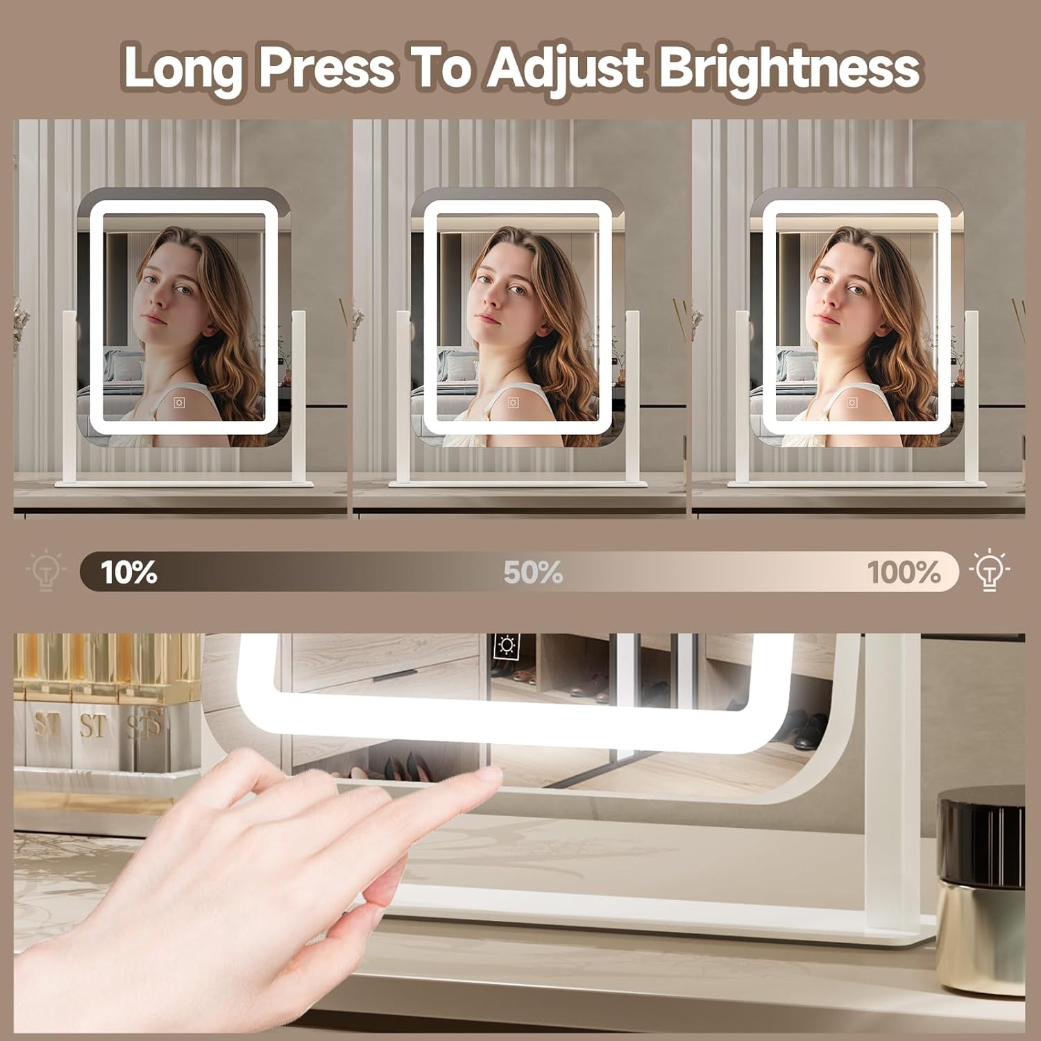 Adjustable 16x14 Vanity Mirror with Touch Screen and LED Lights
