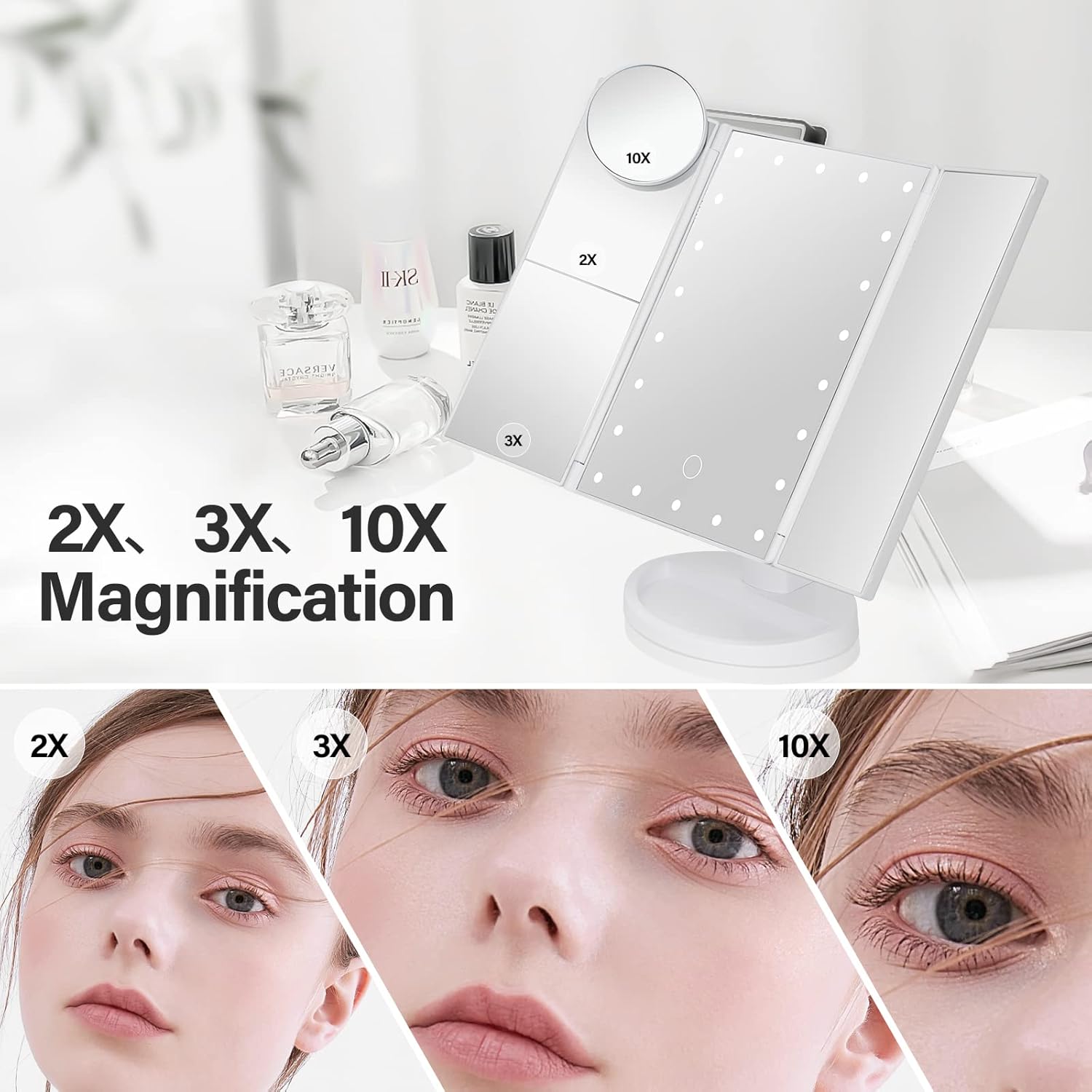 High-Magnification Touch Control LED Makeup Mirror