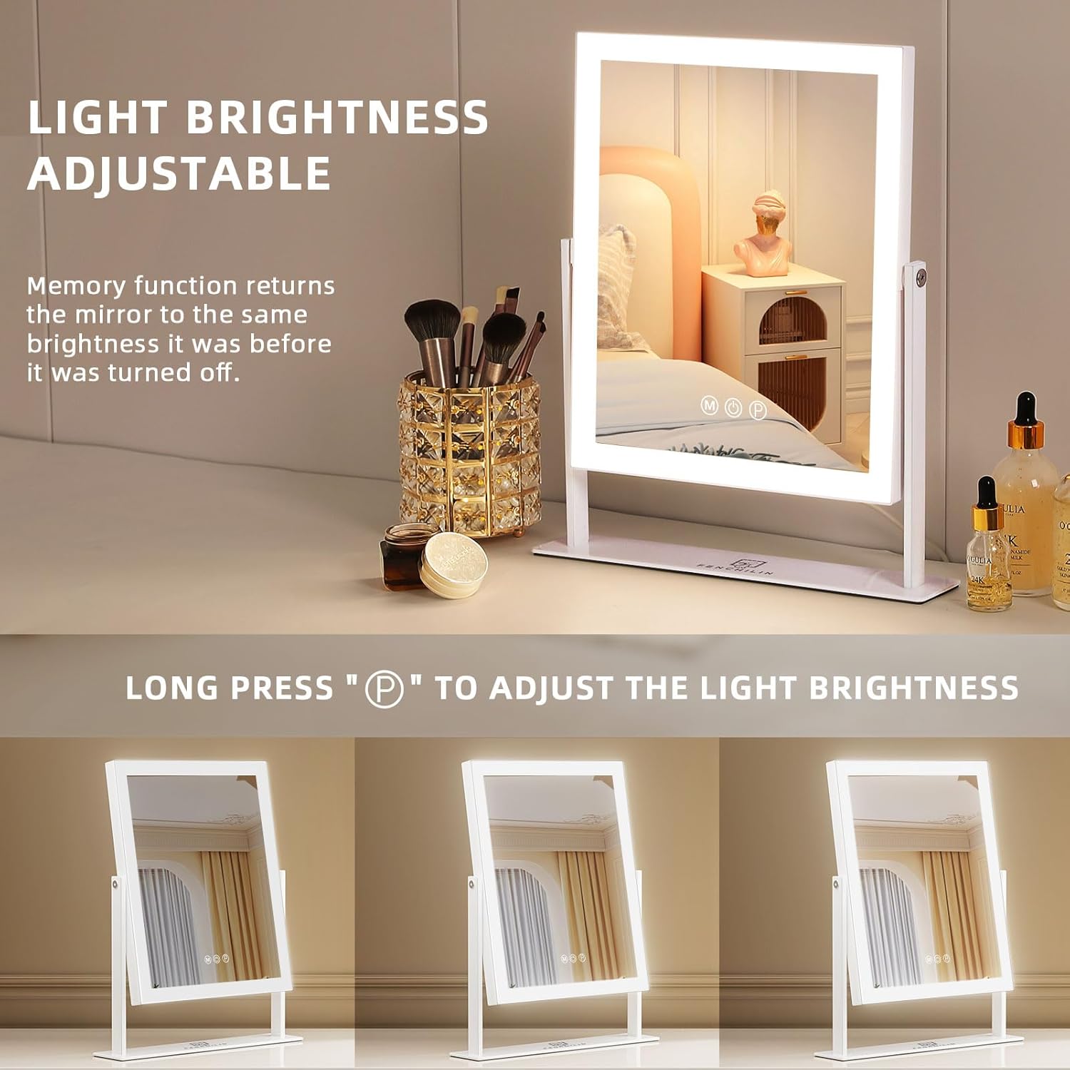 Fenchelin Smart Vanity Mirror with 360-Degree Rotation 144 LED Lights