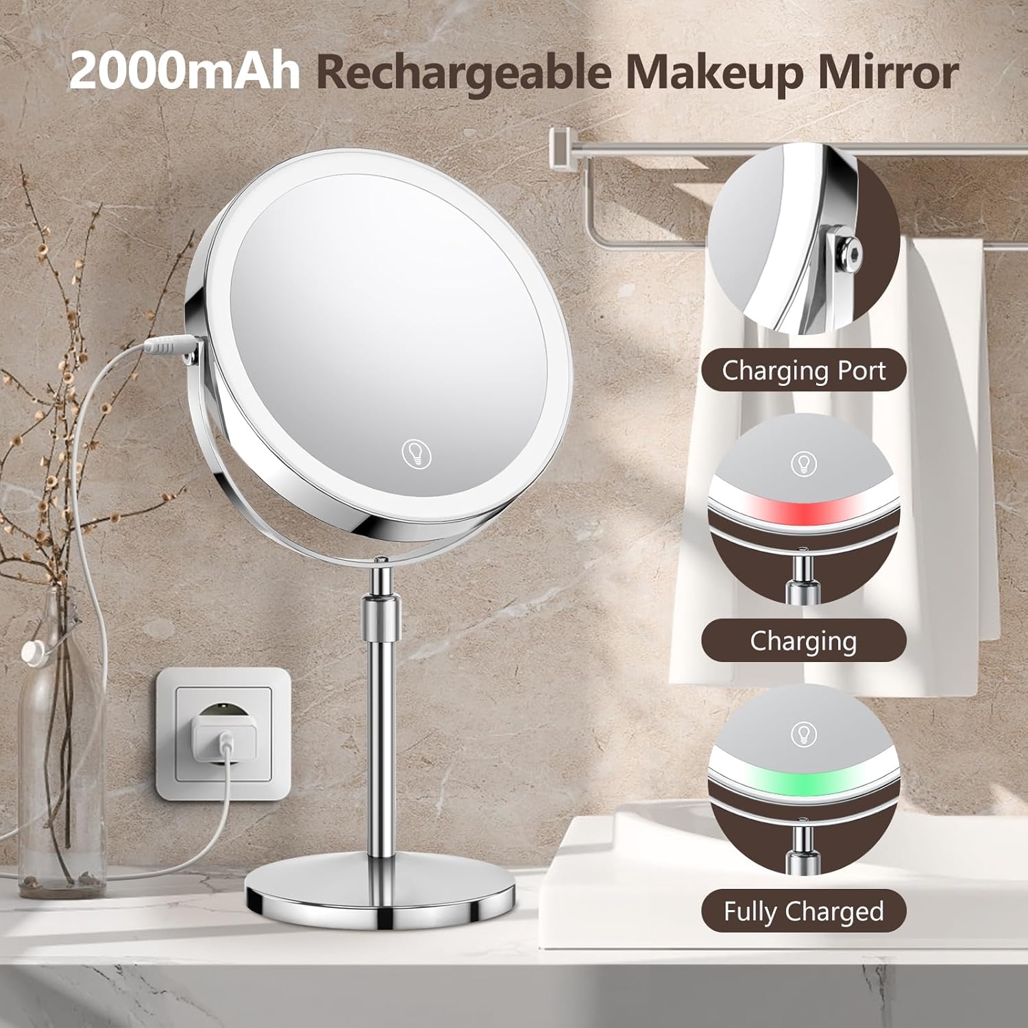 10x Adjustable Makeup Mirror with 360 Rotation