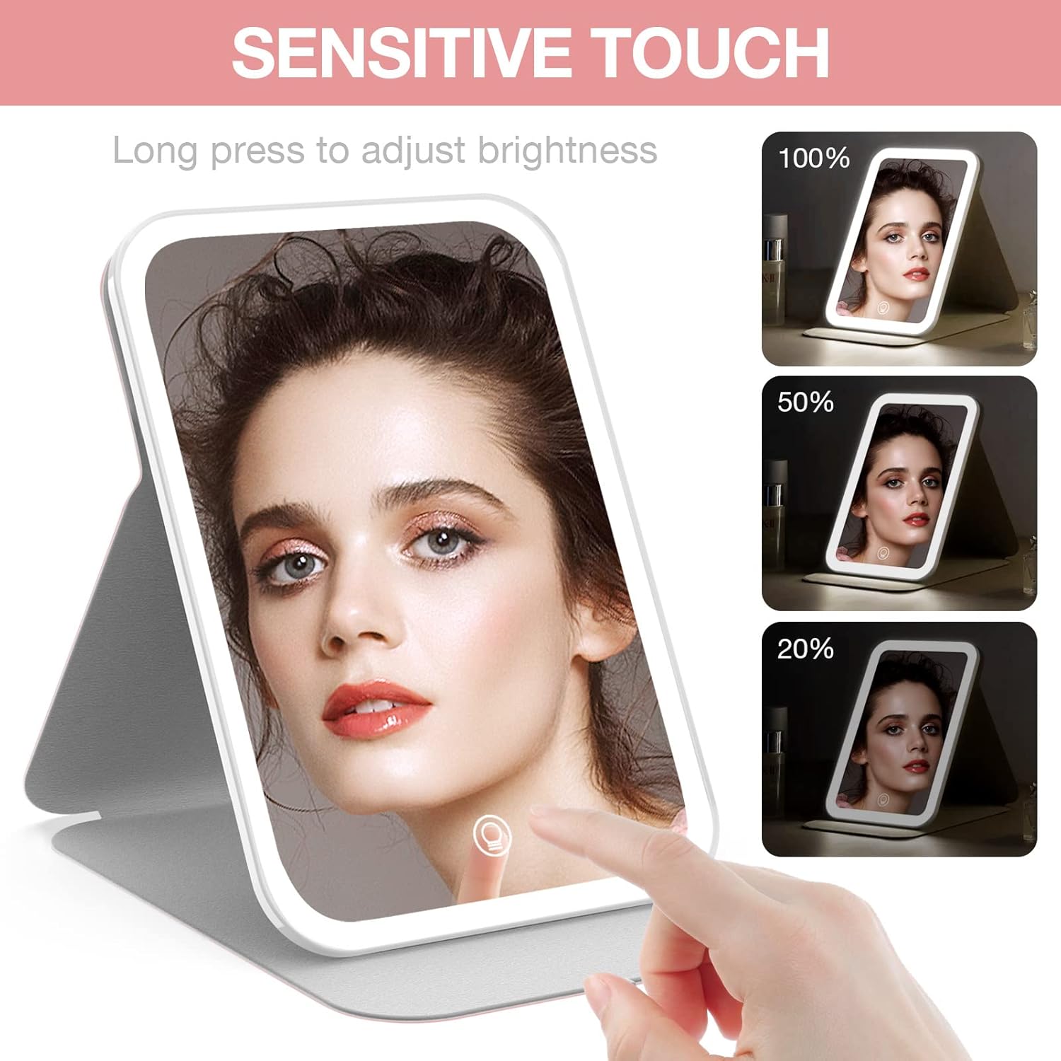 Kintion Travel Makeup Mirror - 60 LEDs 360 Rotation Rechargeable