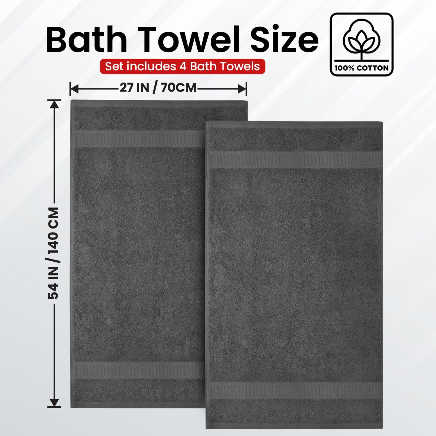 Luxury 100 Ring-Spun Cotton Bath Towels Set of 4