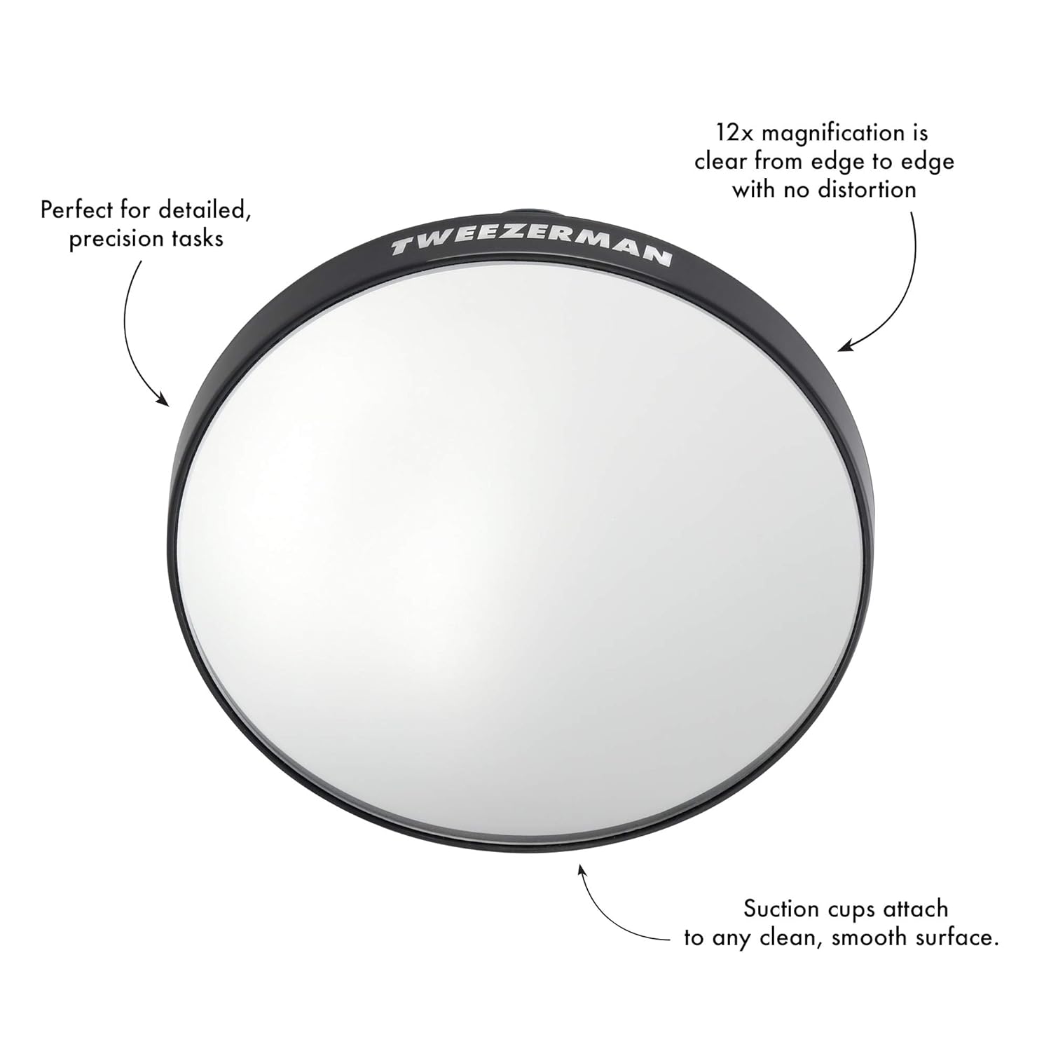 Tweezermate 12x Mirror Hands-Free Makeup Mirror with suction cups