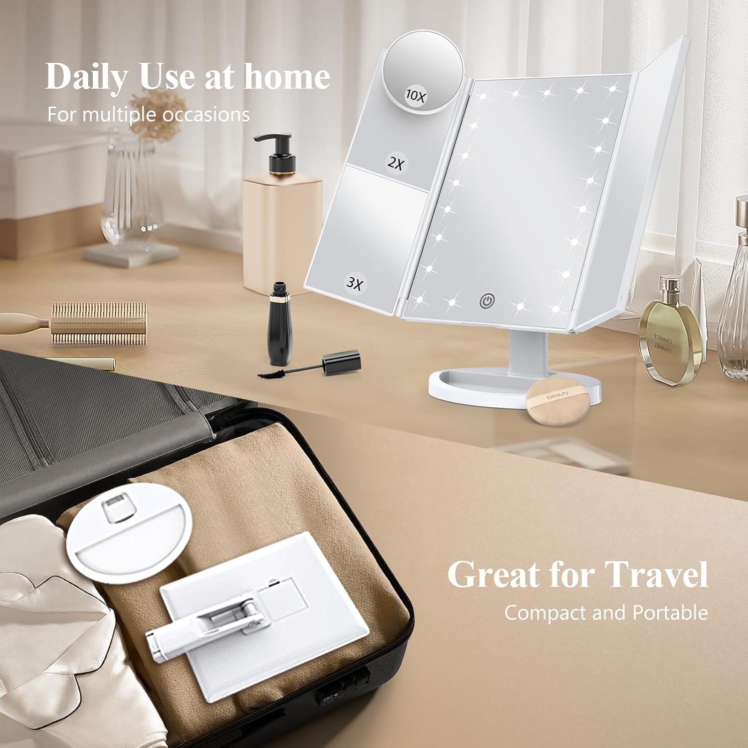 HUONUL Makeup Mirror Magnifying Vanity with Lights Touch Control