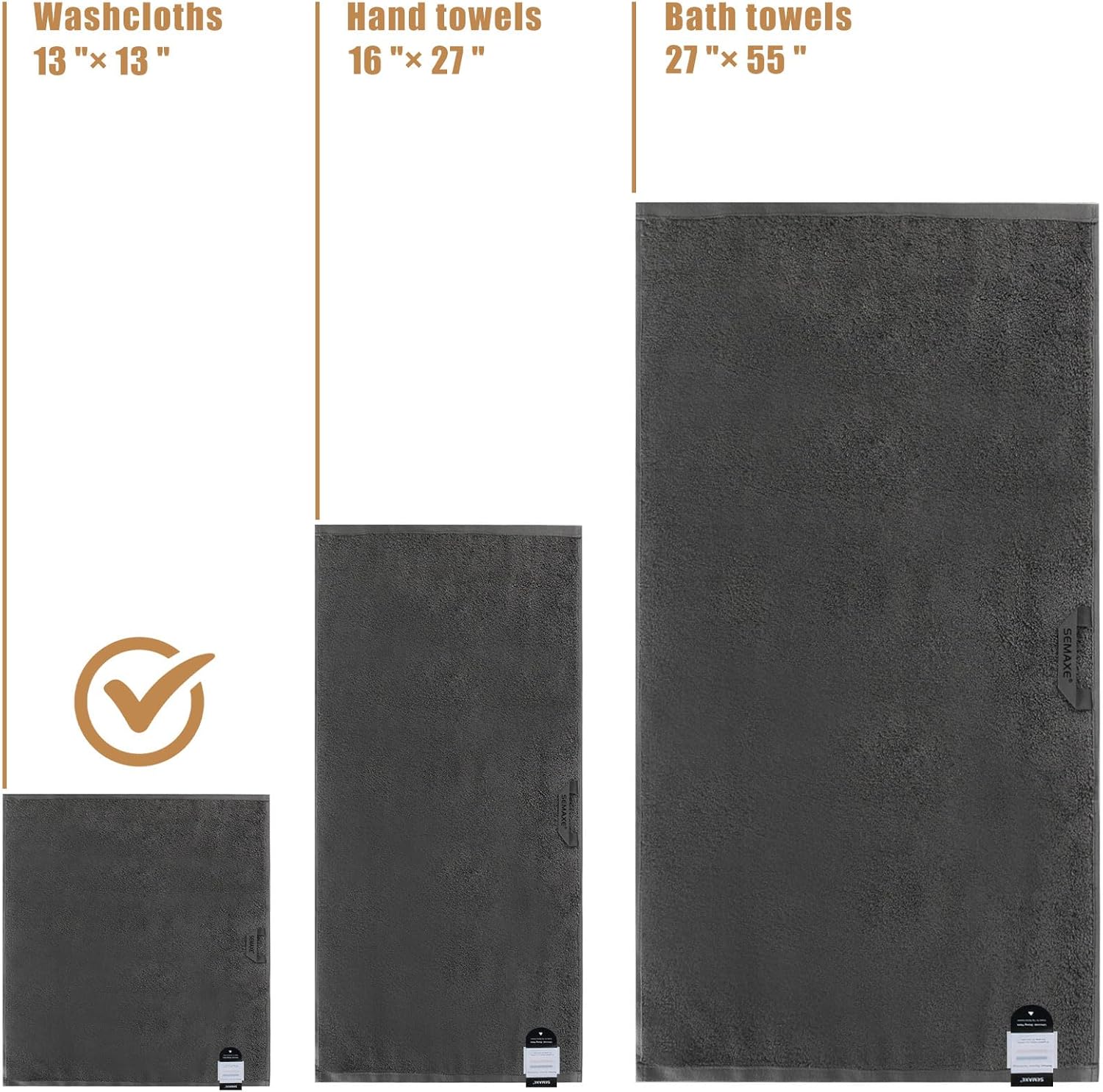 SEMAXE Grey Washcloth Set