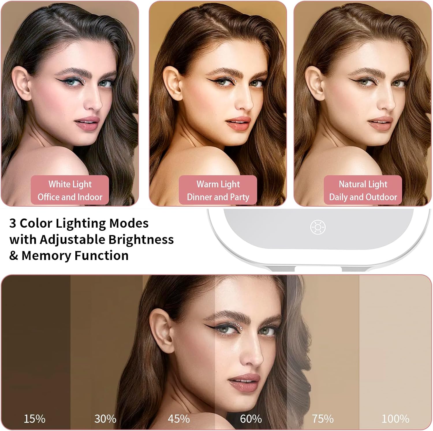 DESCHEN Rechargeable Travel Makeup Vanity Mirror with Lights and Magnification