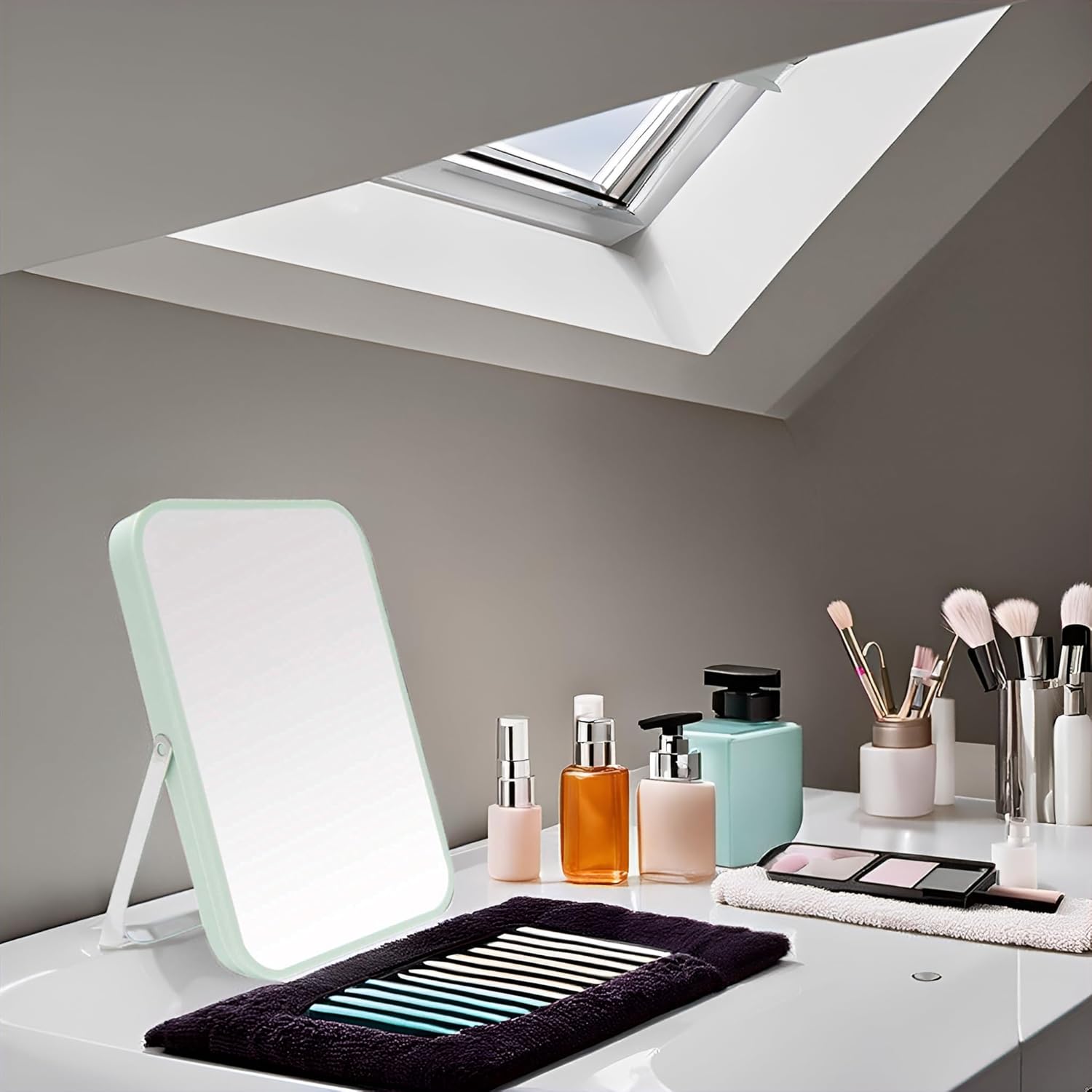 YEAKE - Compact Portable Makeup Mirror with Adjustable Stand