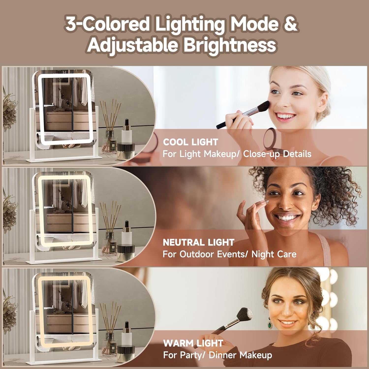 Adjustable 16x14 Vanity Mirror with Touch Screen and LED Lights
