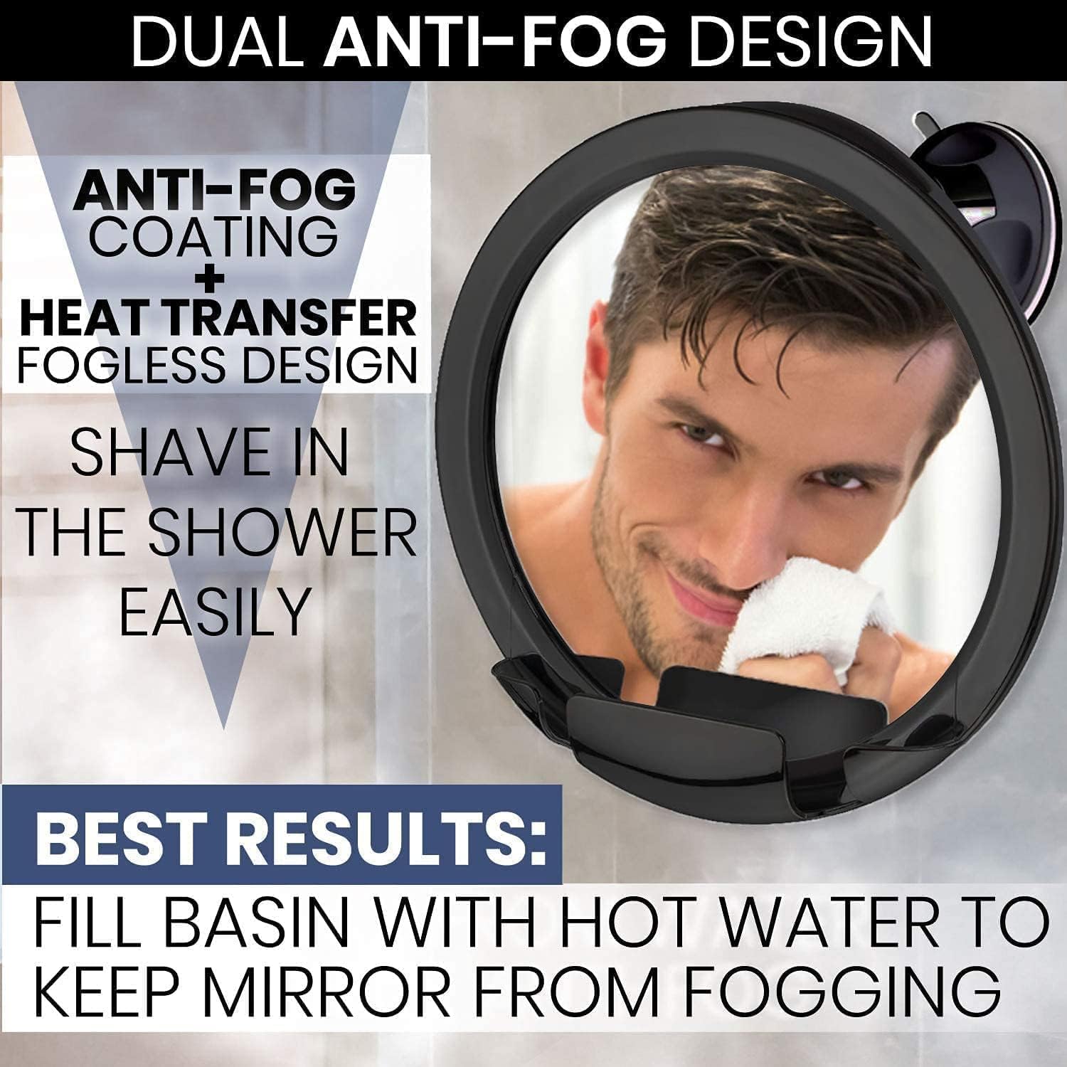 MIRRORVANA Dual Antifog Shower Mirror with Razor Holder