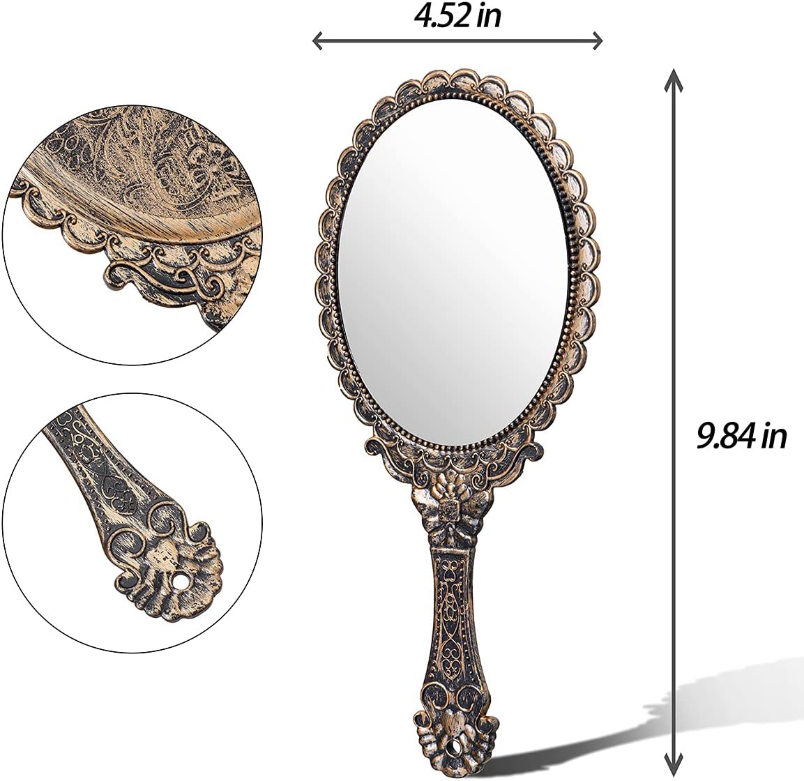 2Pcs Vintage Handheld Mirror Bronze