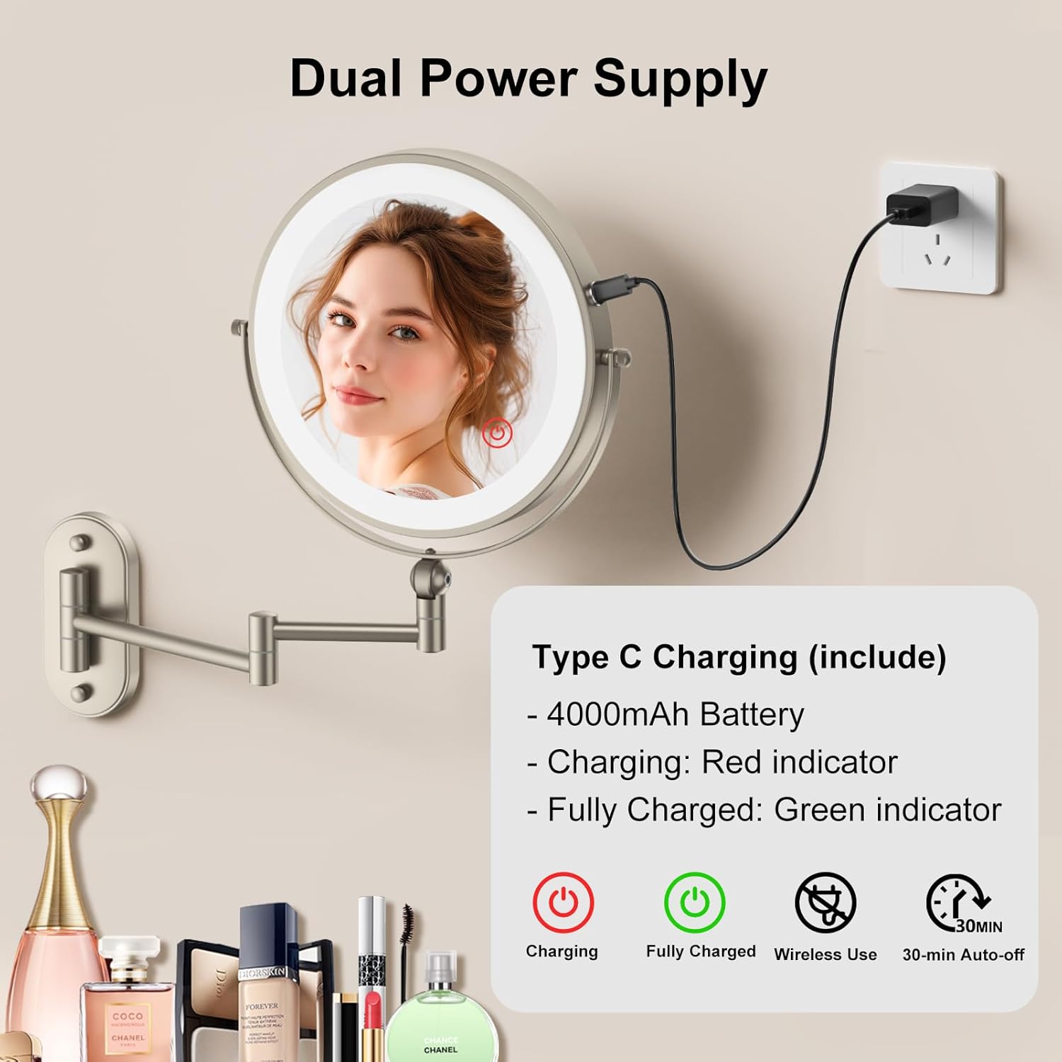 IMIKONA 9 Wall-Mounted Makeup Mirror