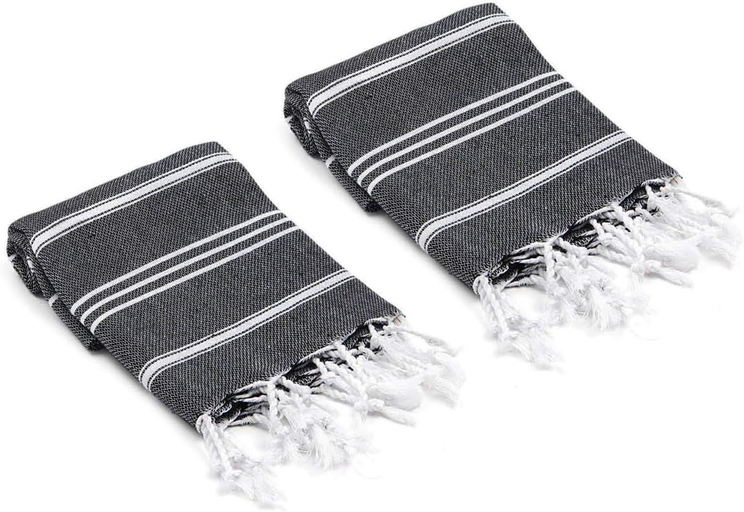 OliveLinen Turkish Hand Kitchen Towels Set of 2 Black