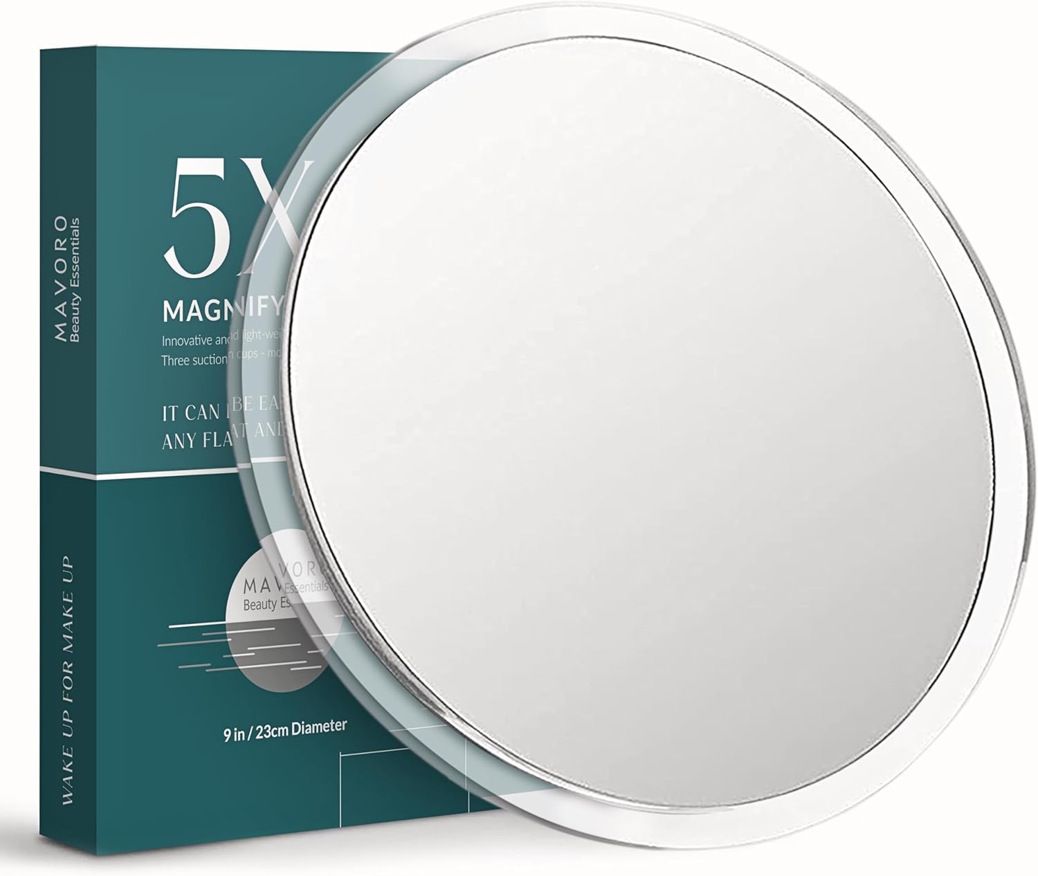 Mavoro Magnifying Mirror - 9 with 5X magnification suction cups compact design