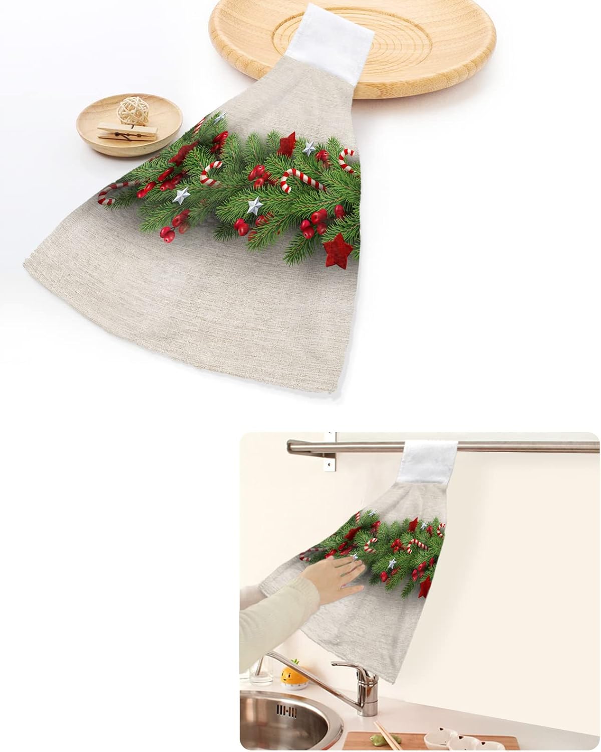 High-Quality Christmas Kitchen Towels with Festive Holly Candy Christmas Tree Design