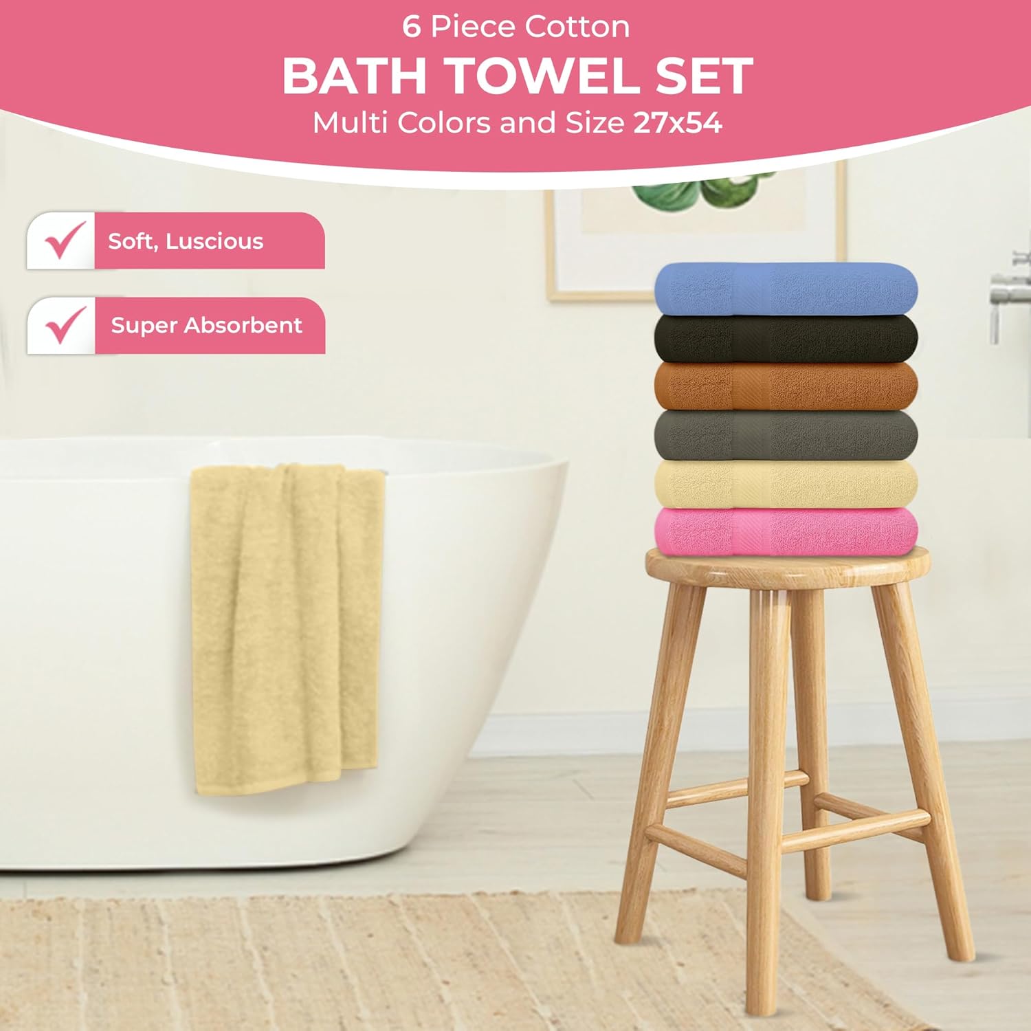 Premium 27x54 Cotton Bath Towels - 100 Soft Absorbent
