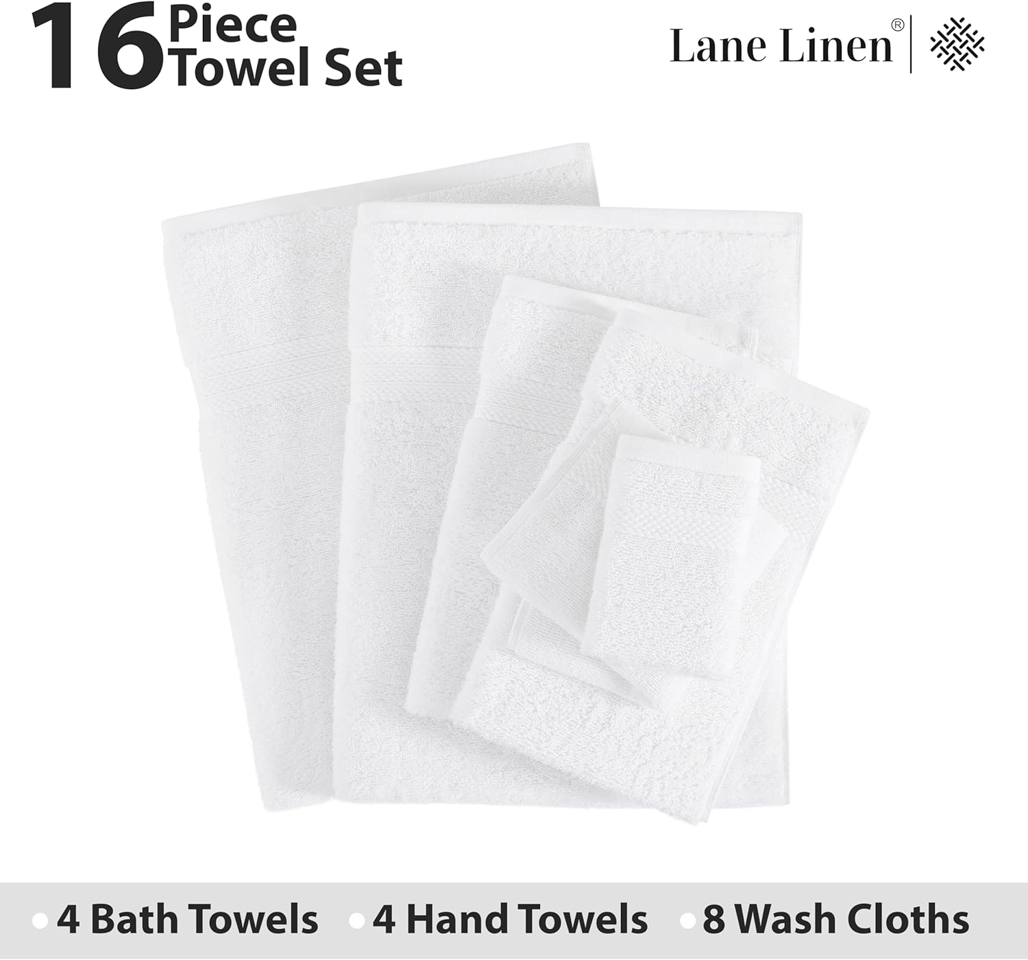 16-Piece Luxury Cotton Bath Towels Set - Soft Absorbent 100 Cotton Towels