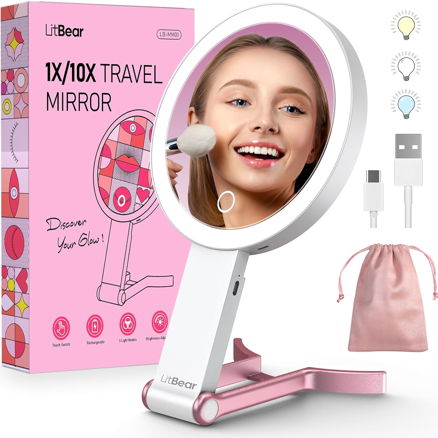 LitBear Rechargeable Dual-Sided Makeup Mirror