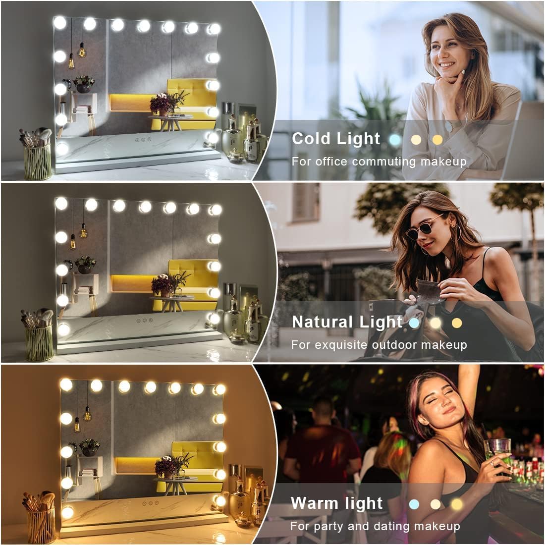 FENCHILIN Lighted Vanity Mirror with 15 LED Bulbs