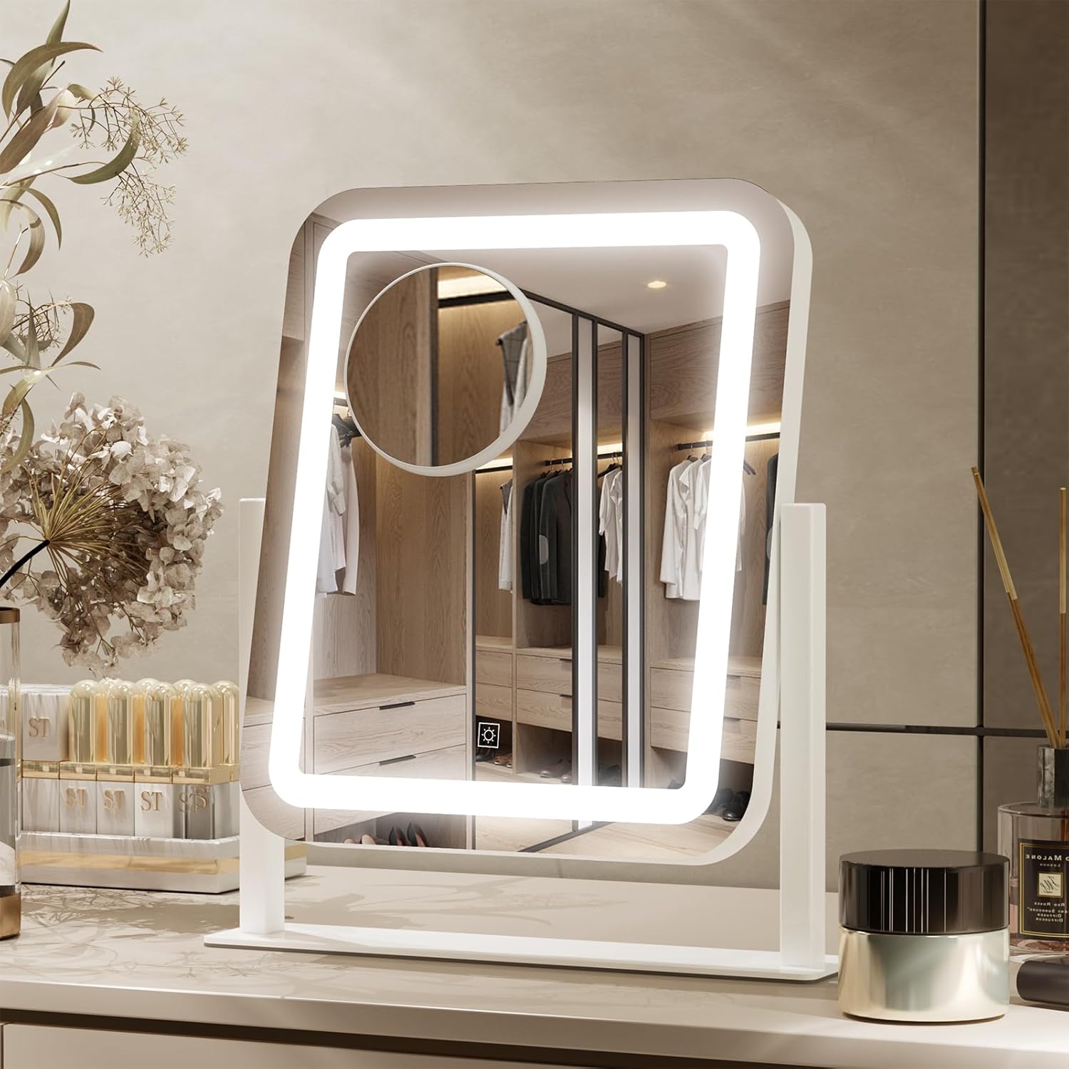 Adjustable 16x14 Vanity Mirror with Touch Screen and LED Lights