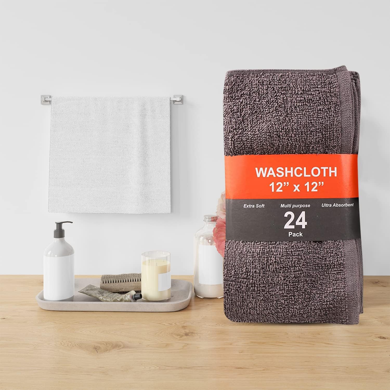 Extra-Absorbent 100 Cotton Washcloths Set for Bathroom Spa Use
