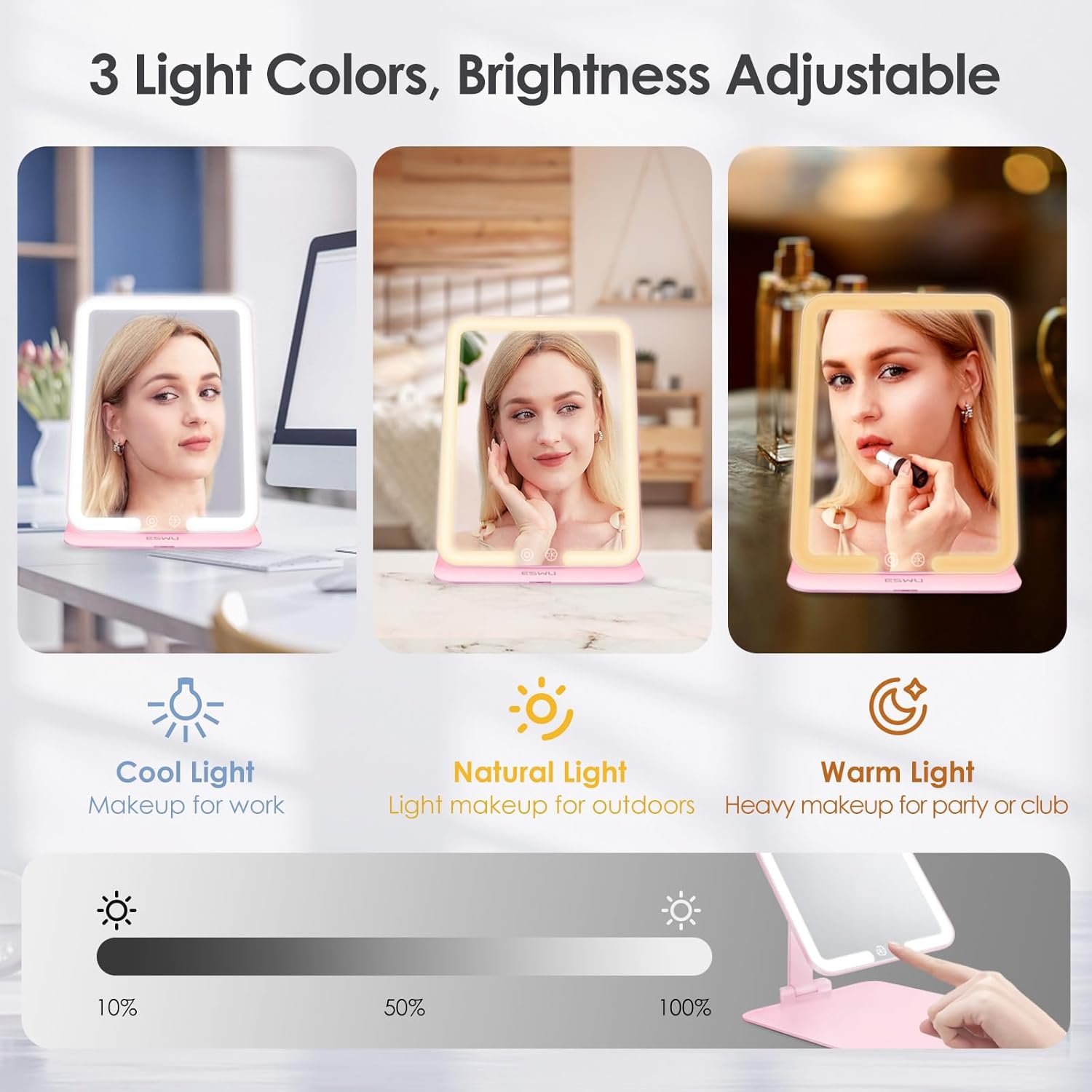 Foldable Portable Makeup Mirror with Light for Travel