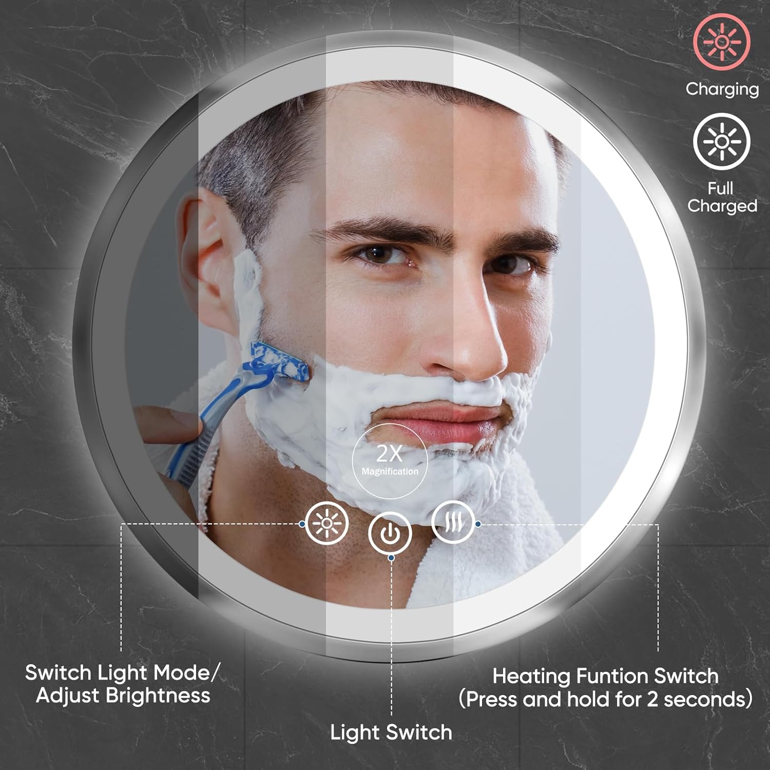 KEDSUM Upgrade 2X Heated Real Glass Shower Mirror for Shaving