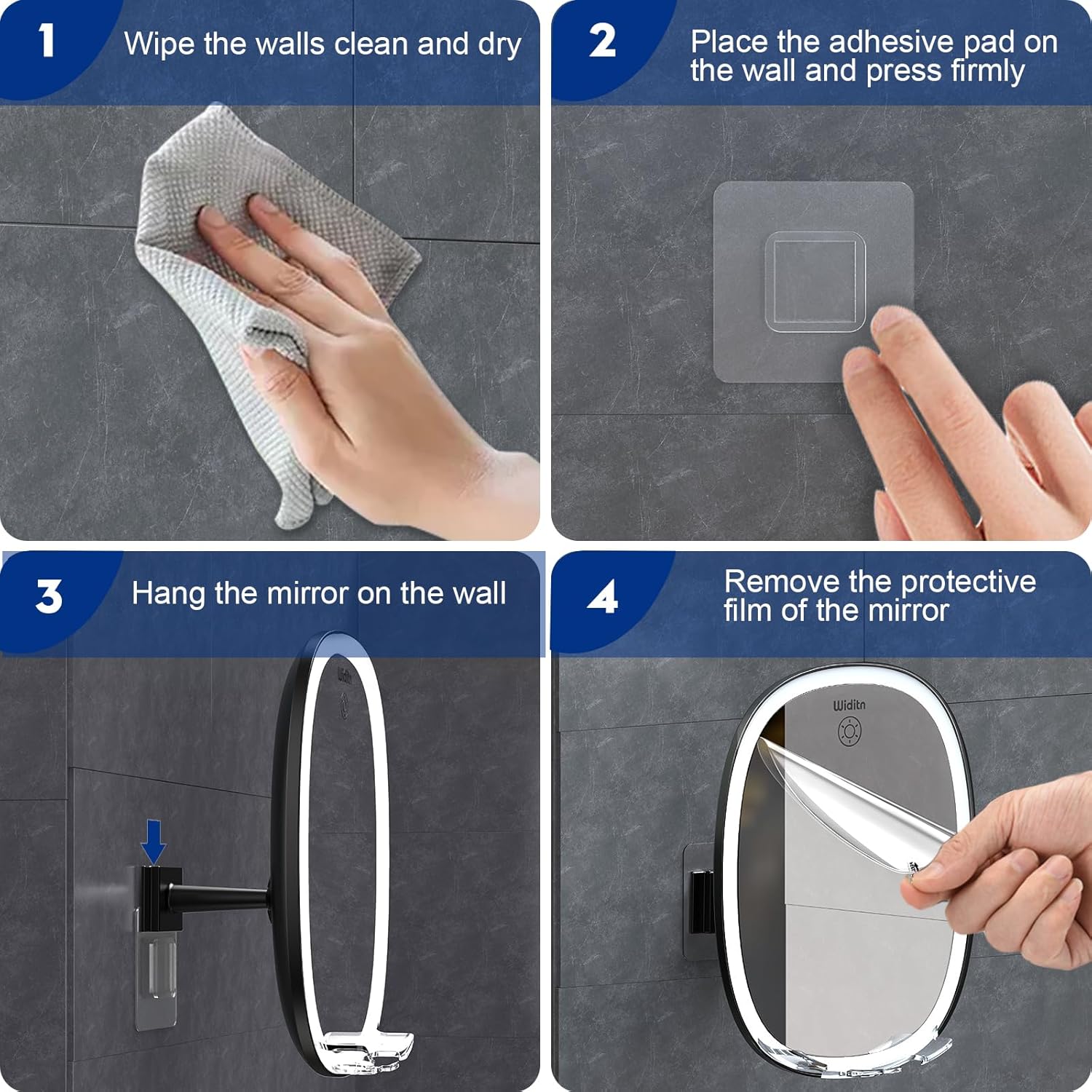 UV-Resistant LED Shower Mirror with Razor Holder