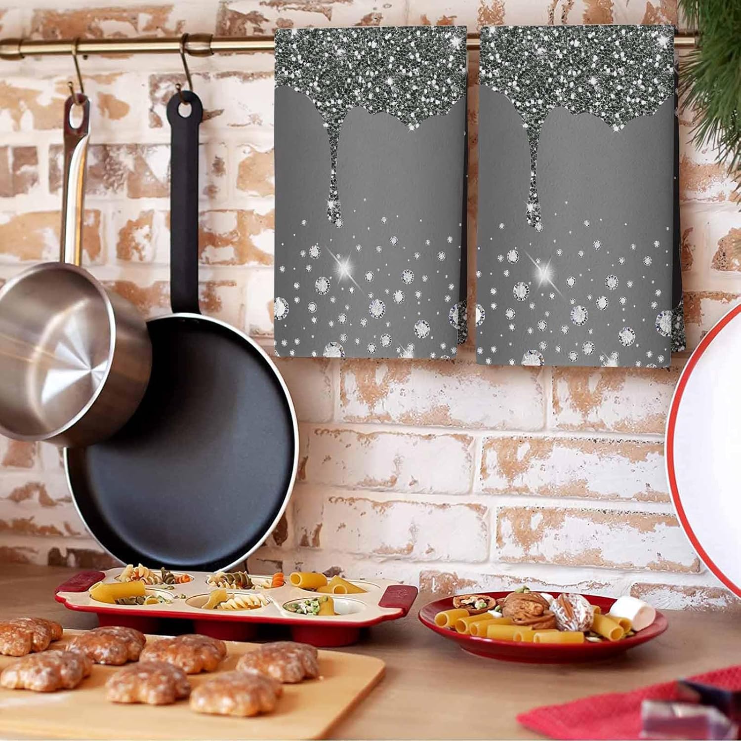 Dripping Black Tea Towels with Glitter
