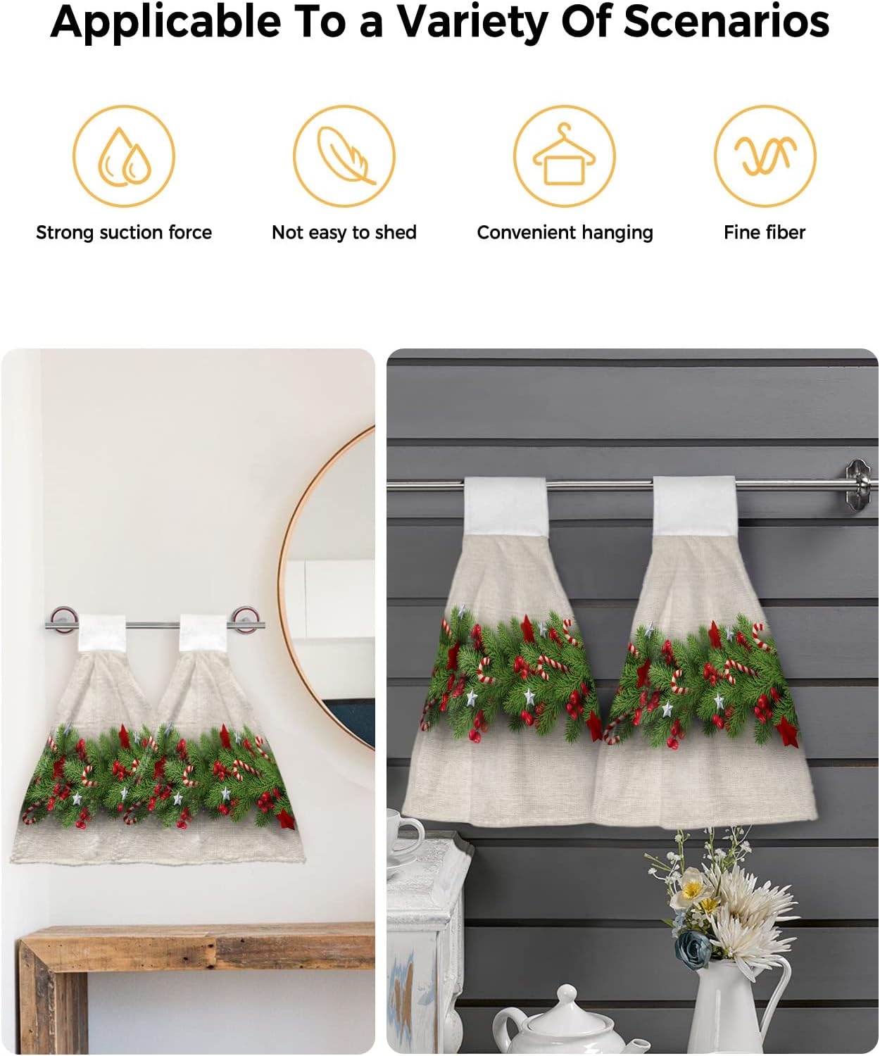High-Quality Christmas Kitchen Towels with Festive Holly Candy Christmas Tree Design