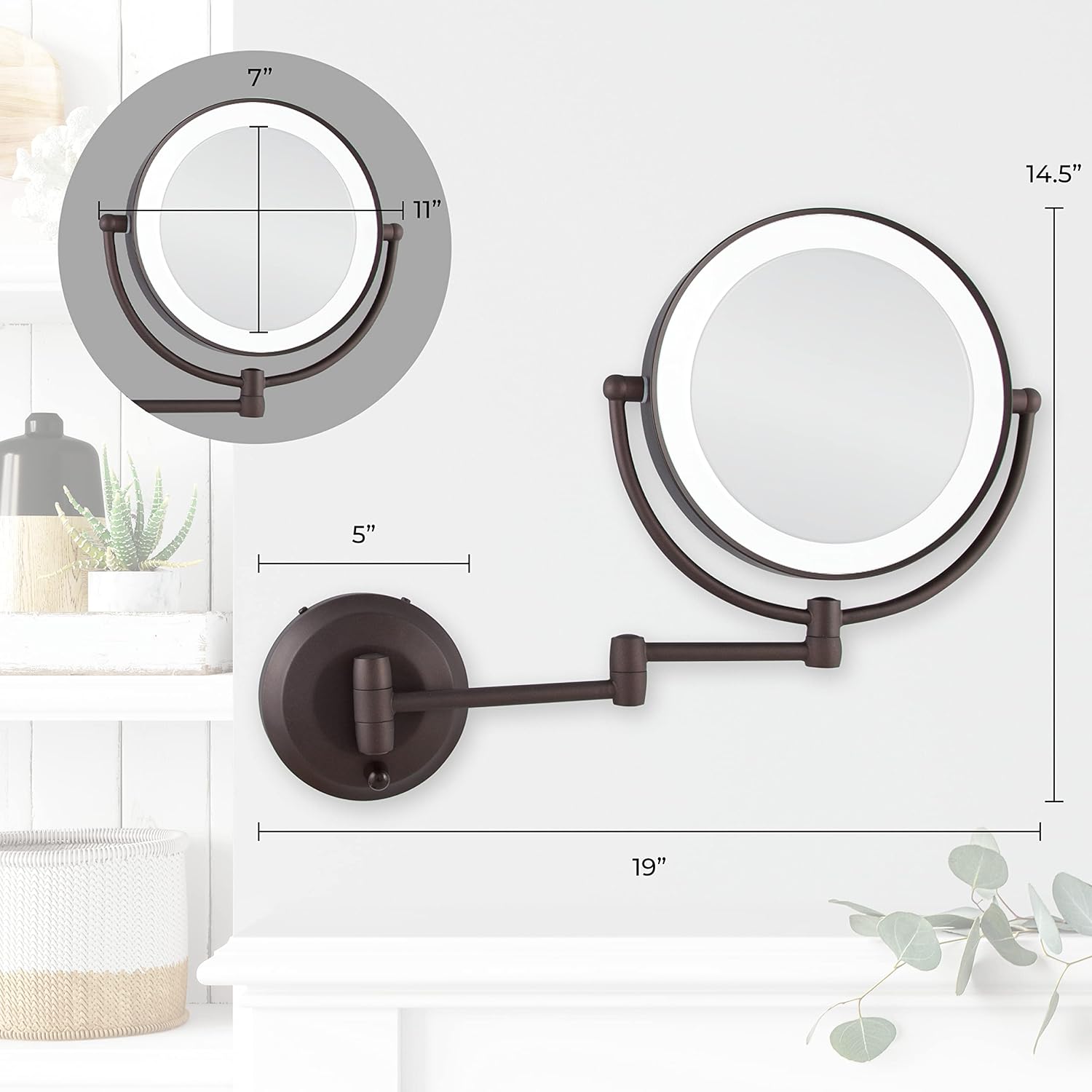 Zadro 10X1X LED Wall Mounted Makeup Mirror Oil-Rubbed Bronze