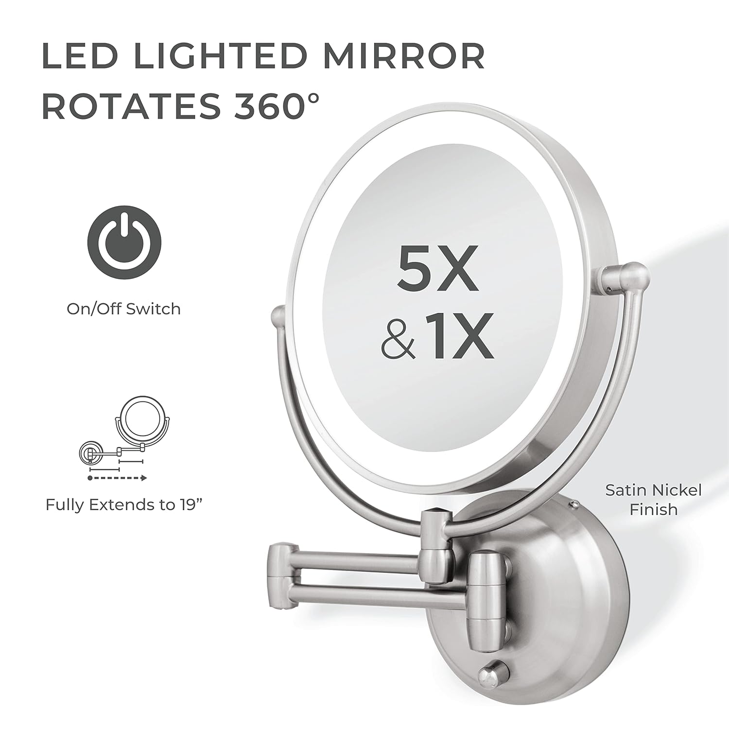 Zadro 11 LED Wall-Mounted Makeup Mirror with Dual Sides LED Lighting