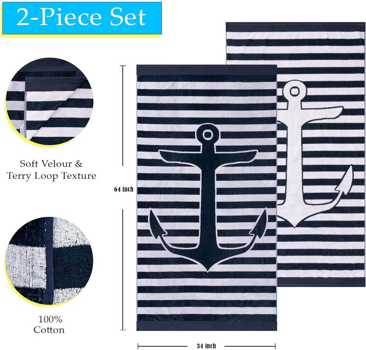 Luxury Beach Towels from Superior 34 x 64 Set of 2