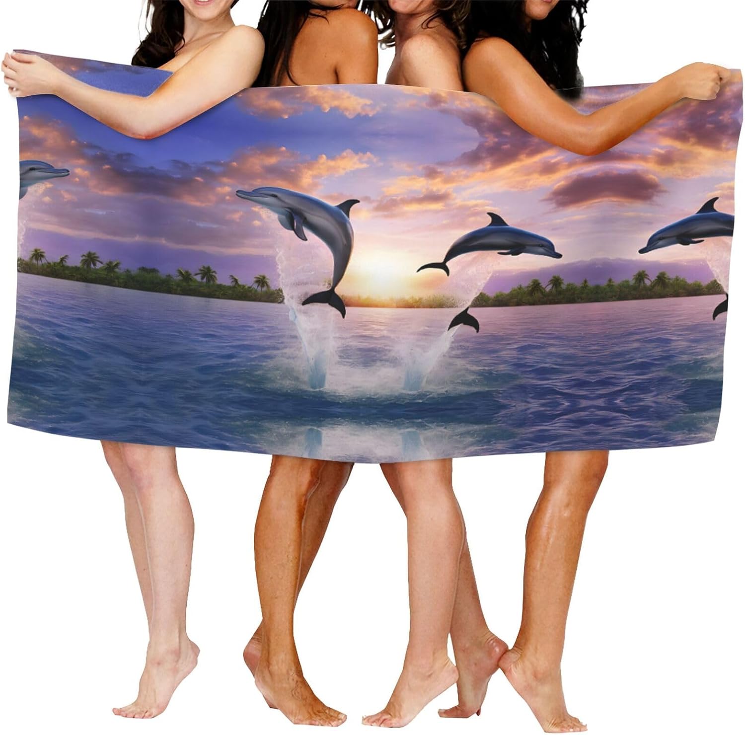 Sunset Dolphins Printed Microfiber Bath Towel - 52x32 Inch