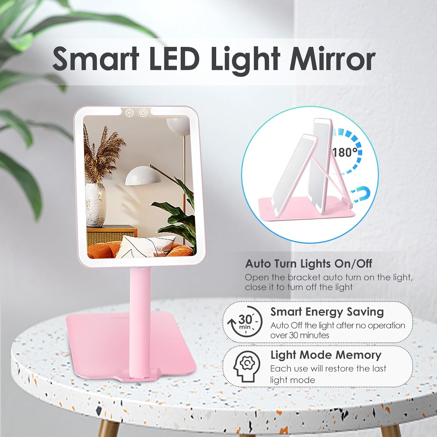 Foldable Portable Makeup Mirror with Light for Travel