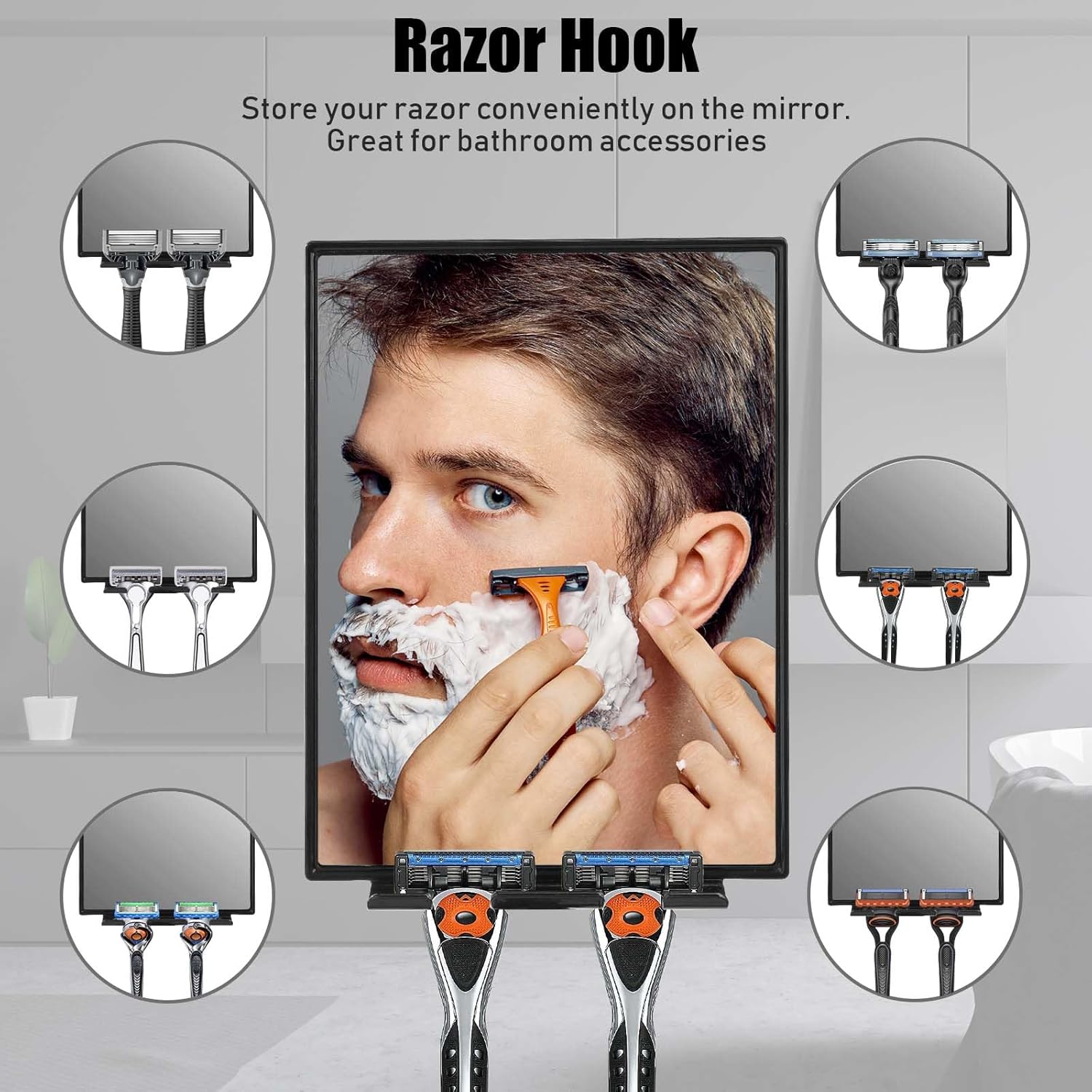 Shower Mirror with 360 Adjustable Razor Holder